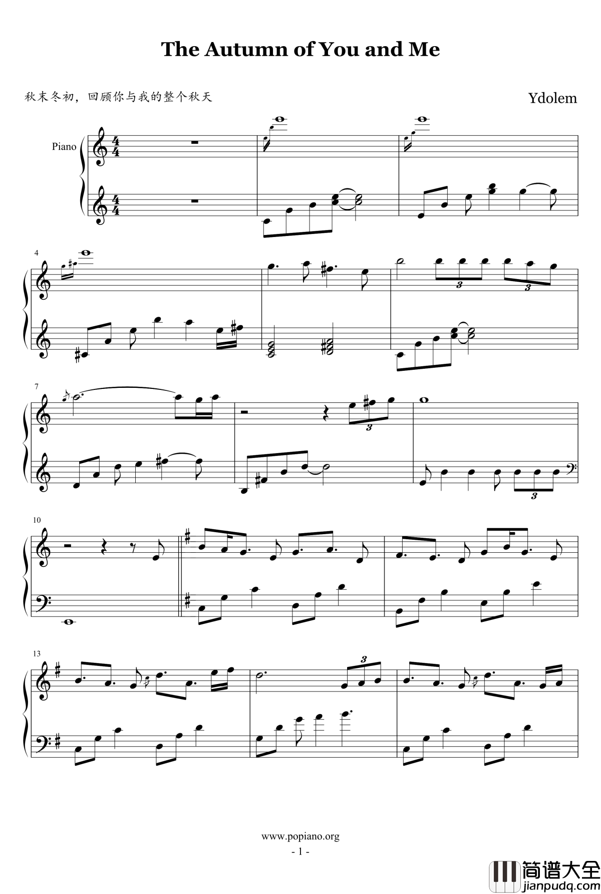 The_Autumn_of_You_and_Me钢琴谱_Ydolem