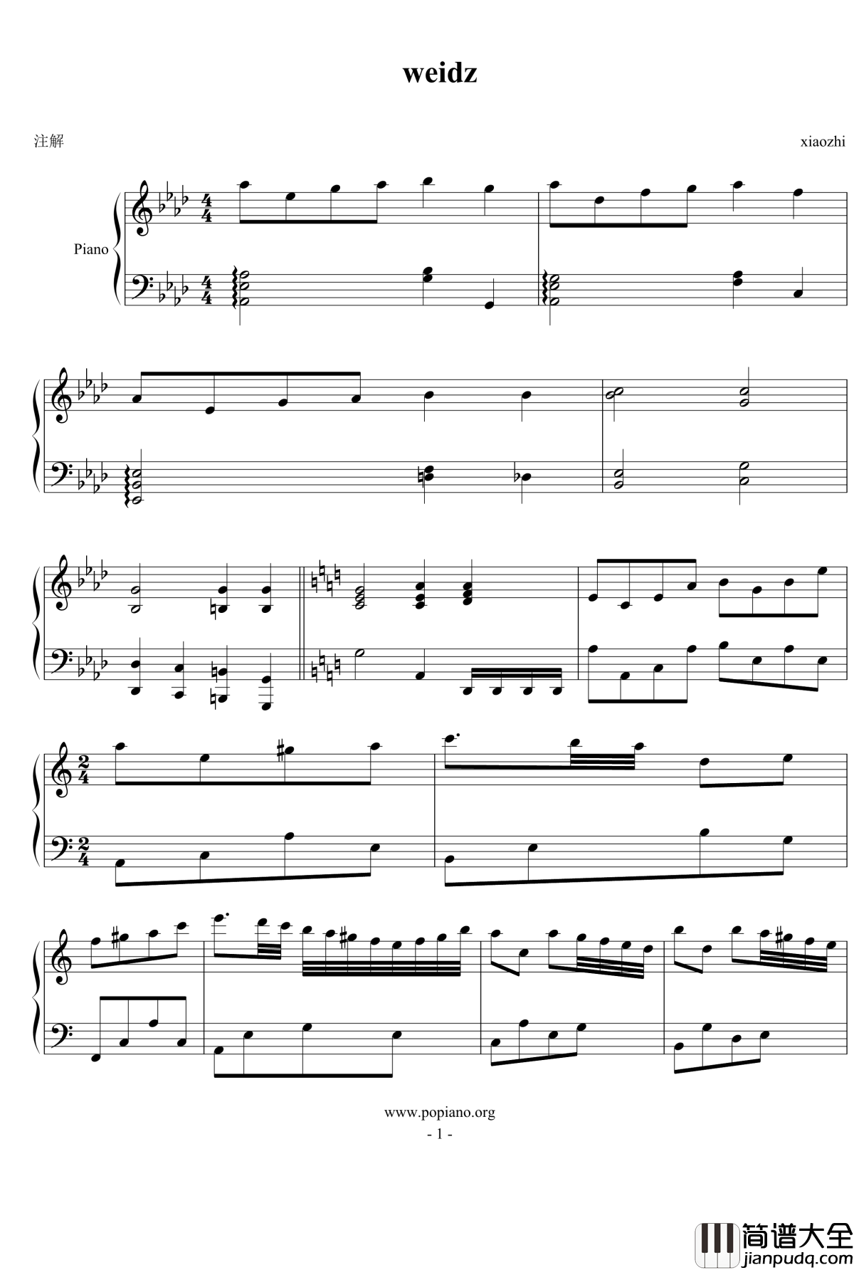 weidz钢琴谱微调_~无限~