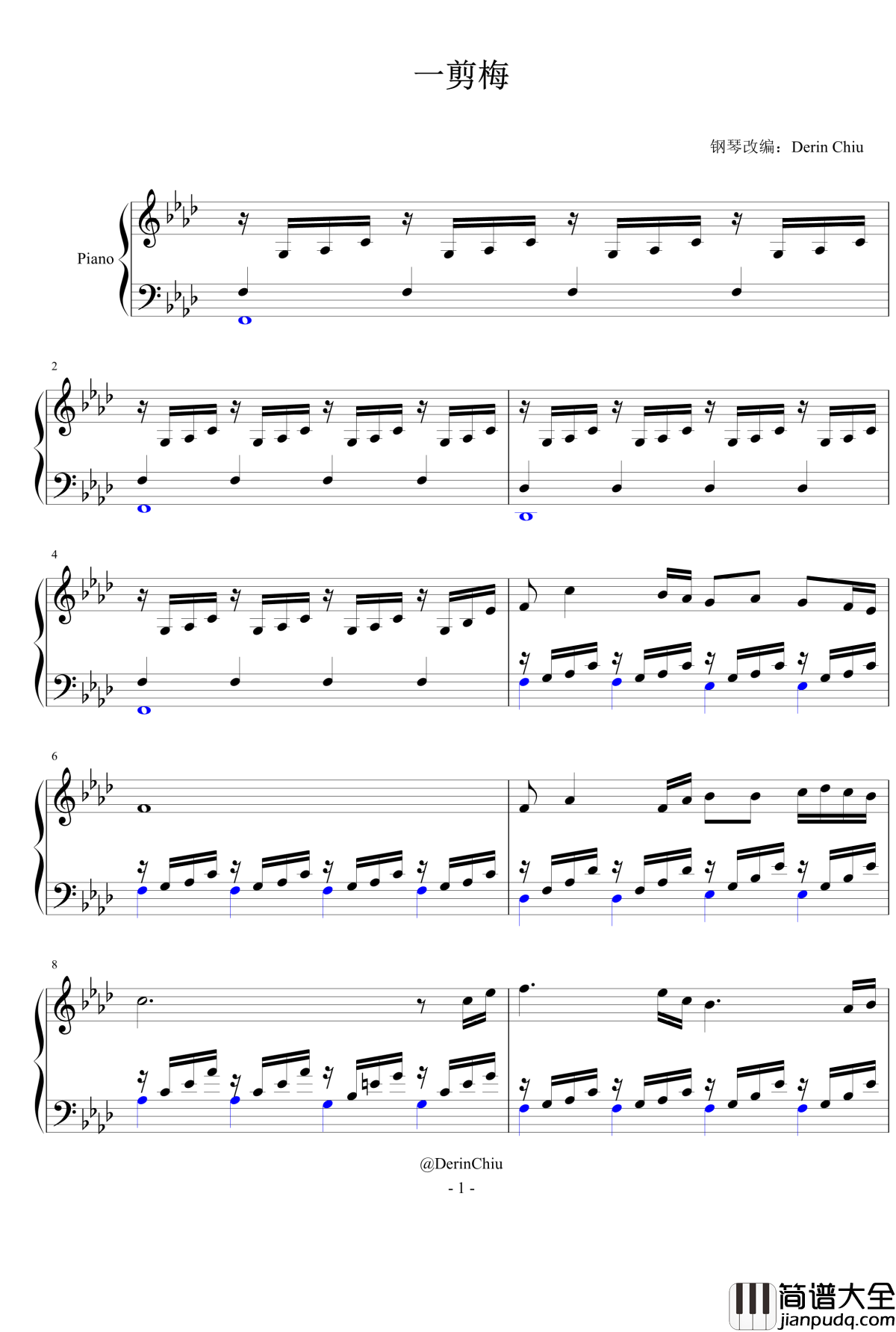 一剪梅钢琴谱_钢琴独奏_费玉清