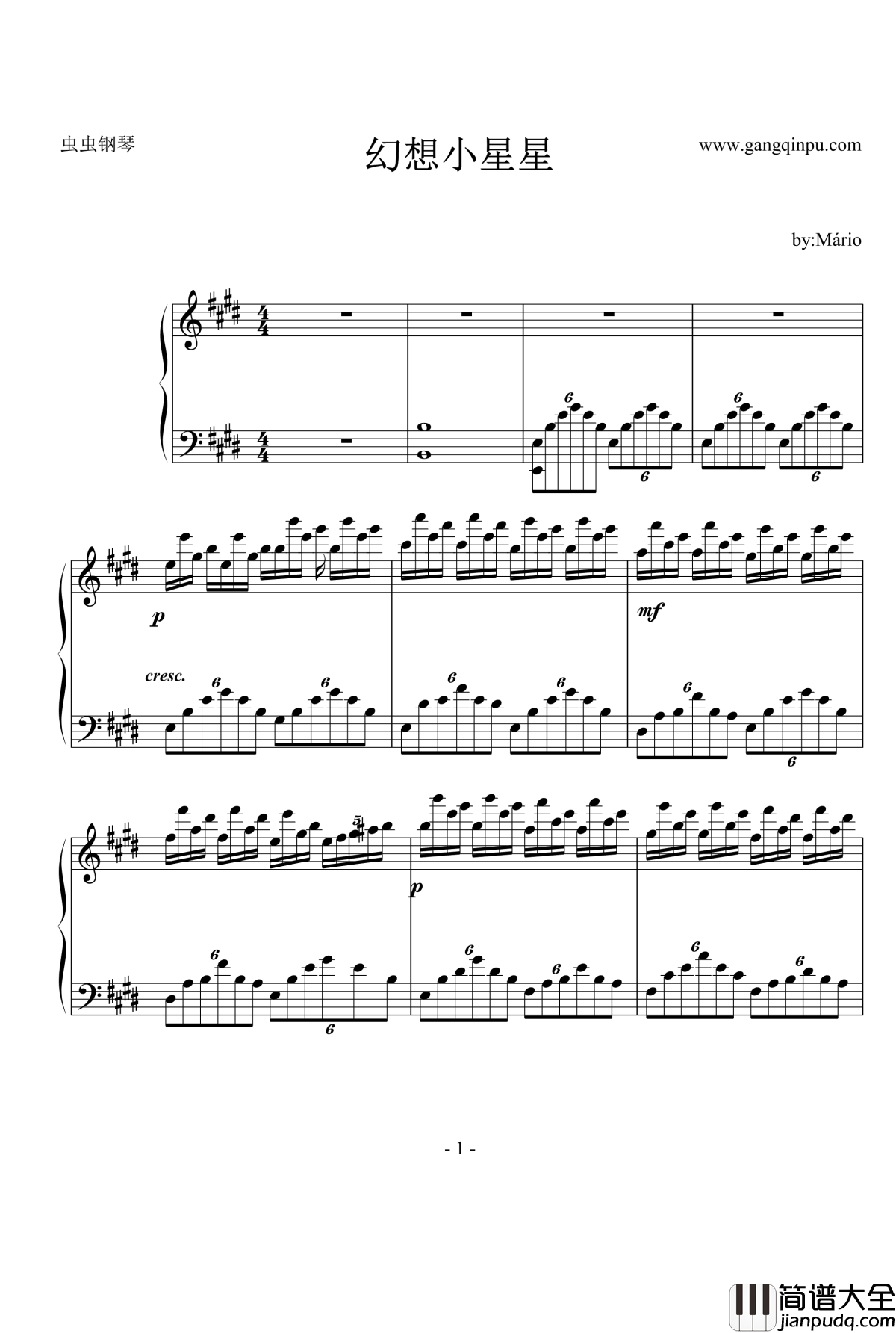 幻想小星星钢琴谱_肖邦_chopin