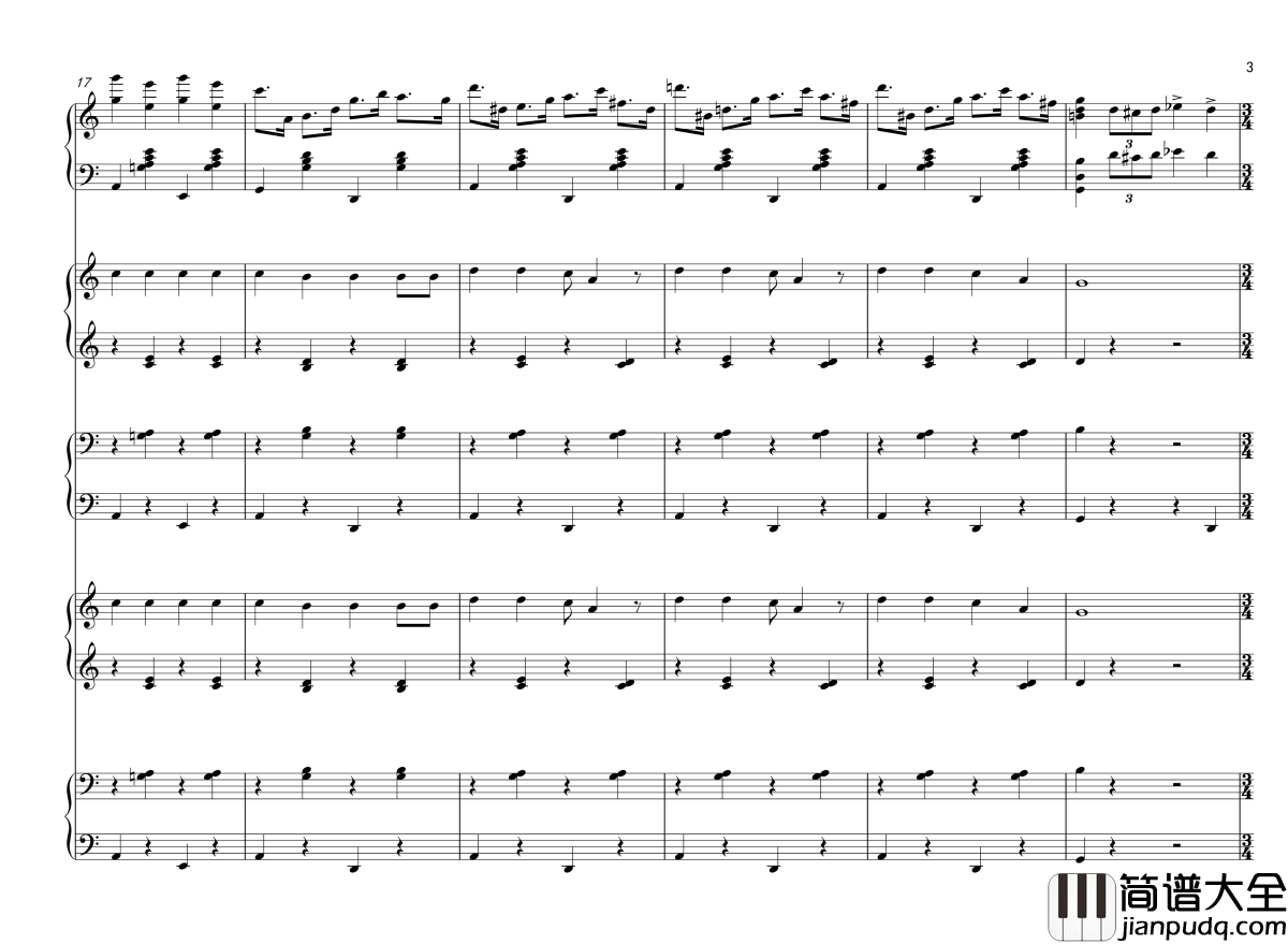 铃儿响叮当钢琴谱_变奏曲_世界名曲