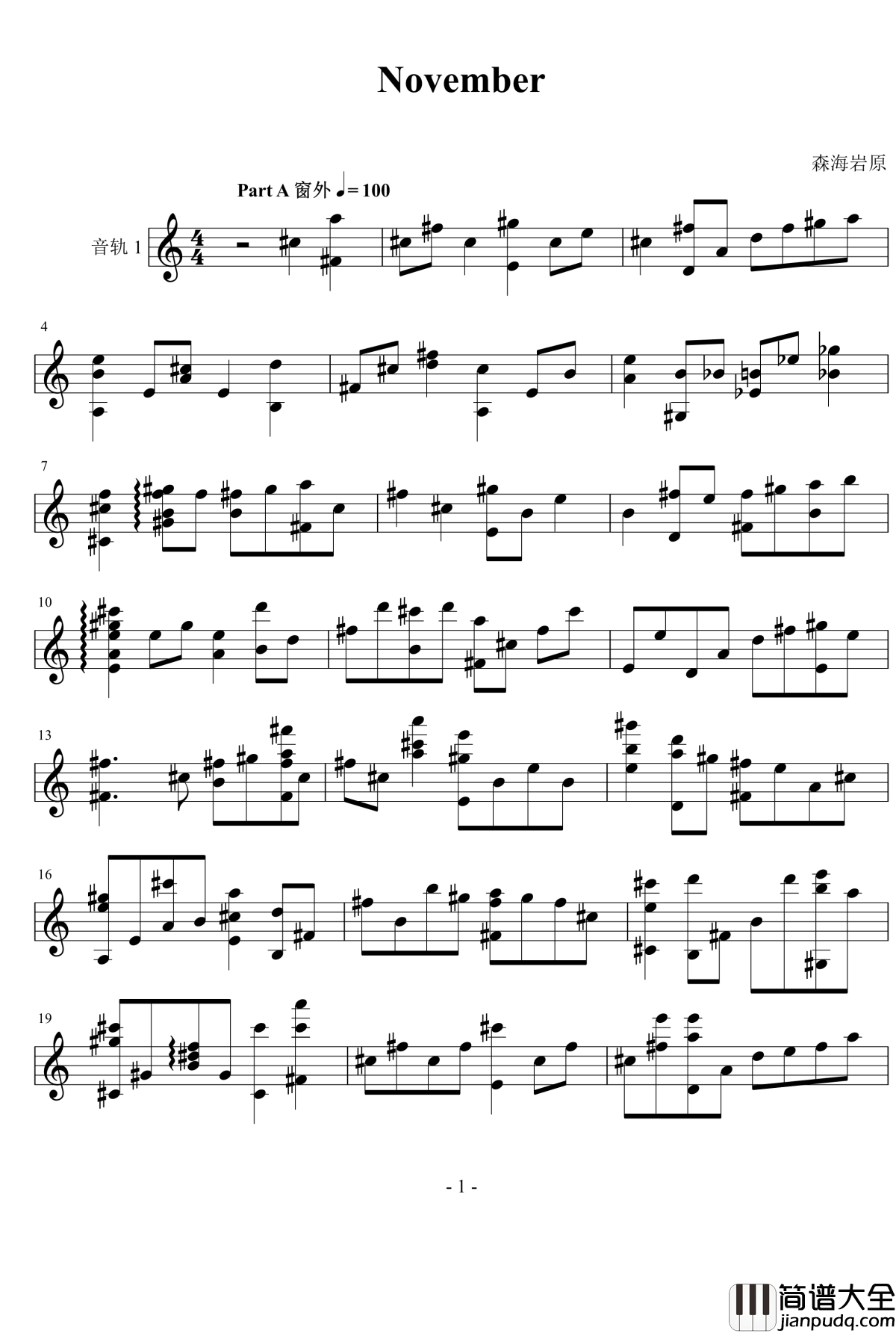 November钢琴谱_致初雪_youlingquan