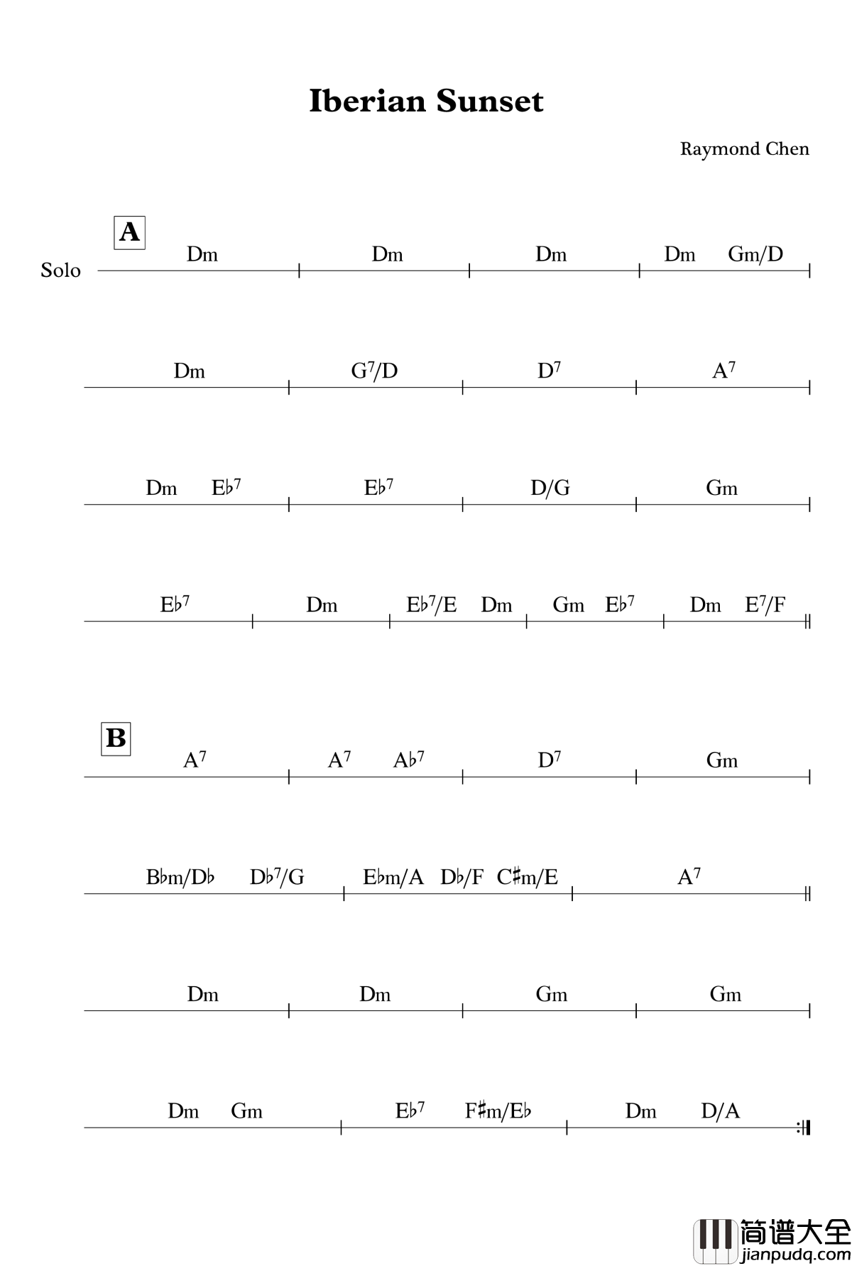 Iberian_Sunset钢琴谱_流行追梦人