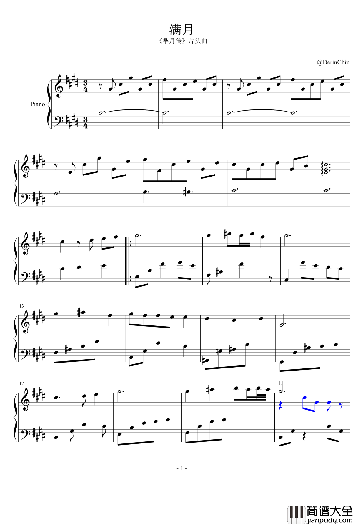 满月钢琴谱_芈月传片头曲_陈思思