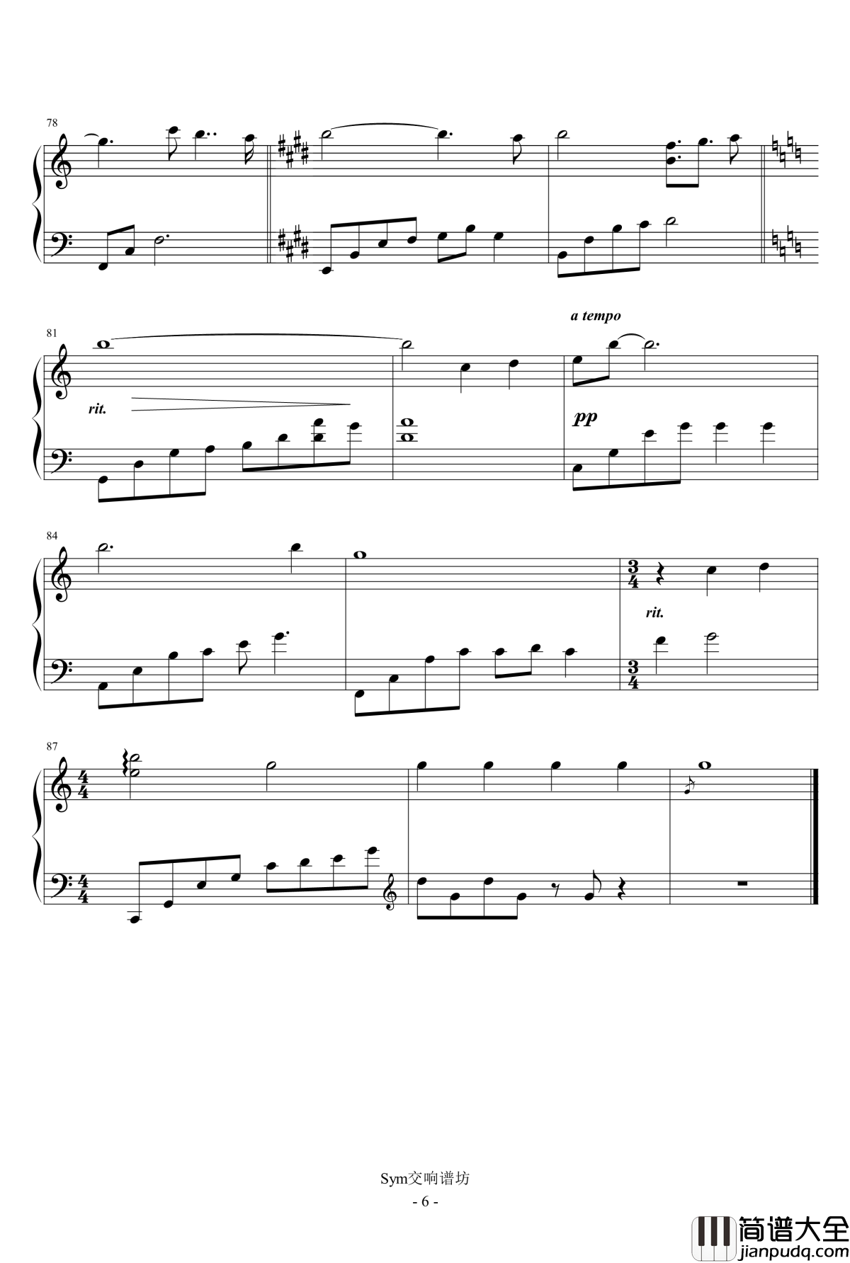 Somewhere_in_Time钢琴谱_时光倒流七十年【Wayne_Gratz】