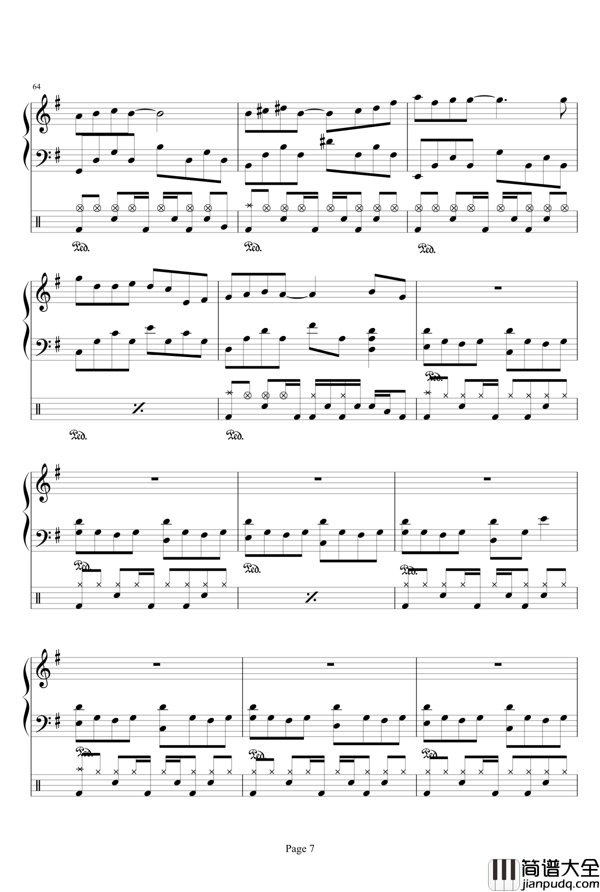 晴天钢琴谱_钢琴+架子鼓_周杰伦