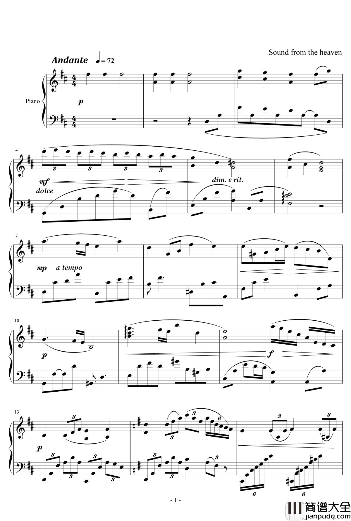 平安夜的梦钢琴谱_天籁传声