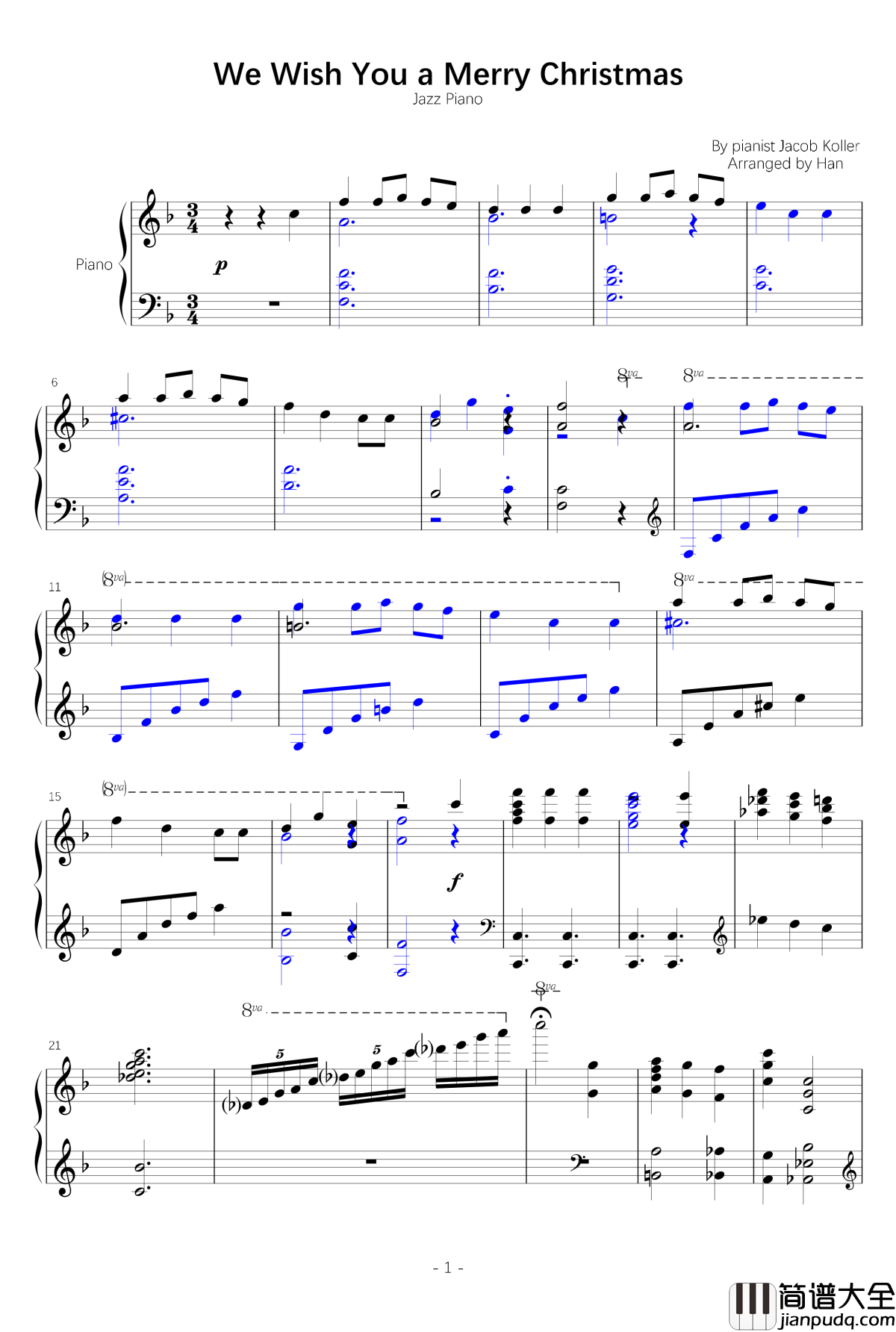 We_Wish_You_A_Merry_Christmas钢琴谱_Jacob_Koller