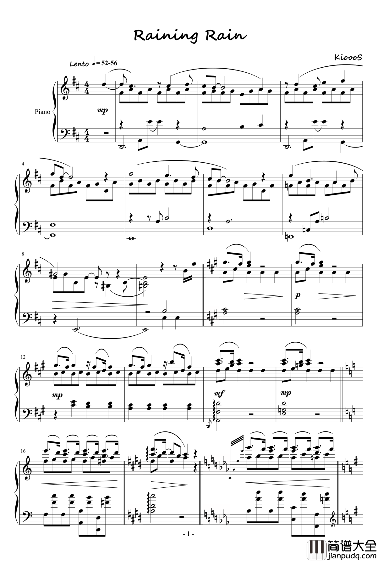 Raining_Rain钢琴谱_KioooS