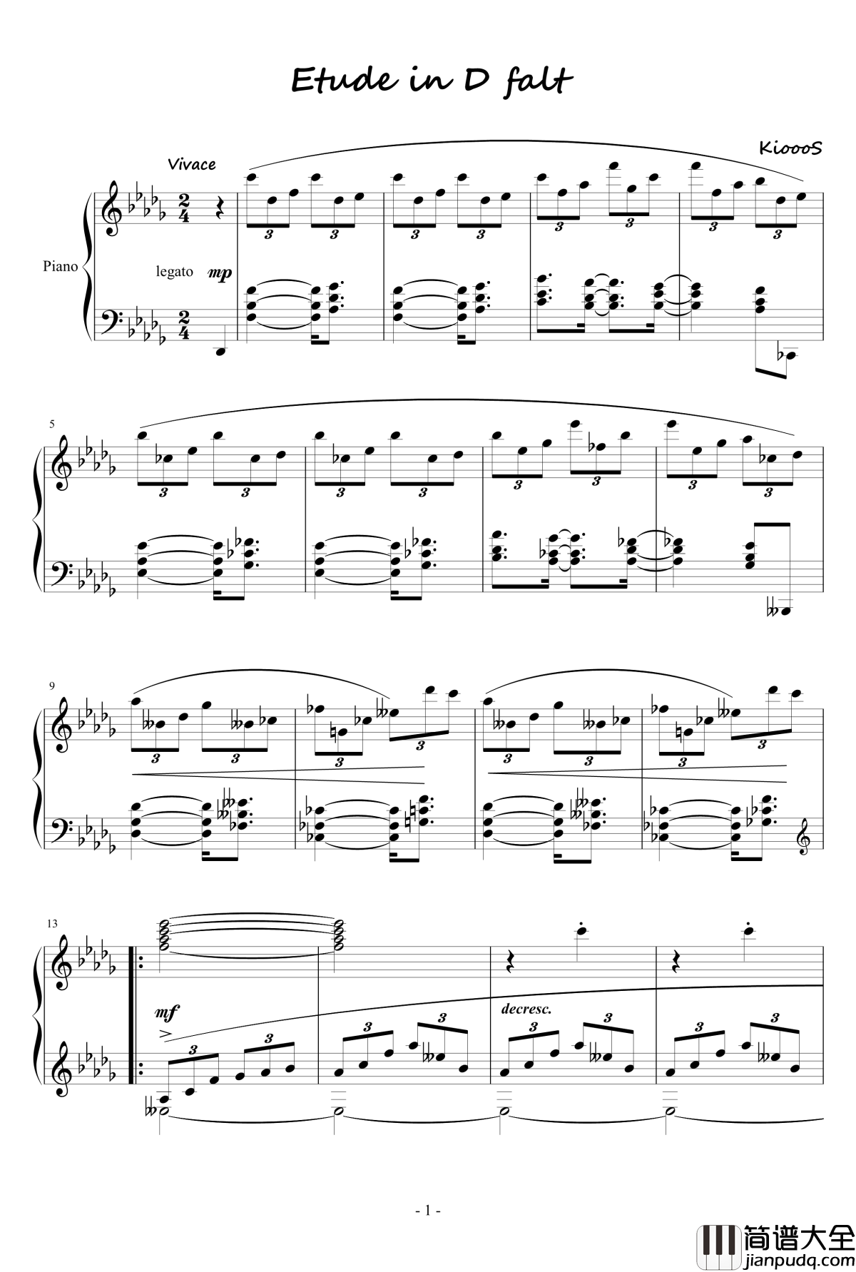 Etude_in_D_flat钢琴谱_KioooS