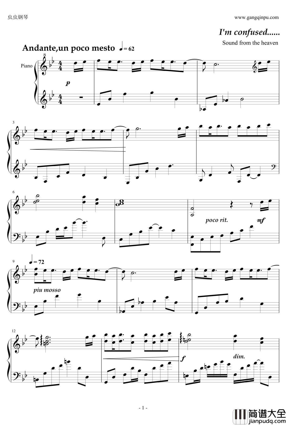 迷惘钢琴谱_天籁传声