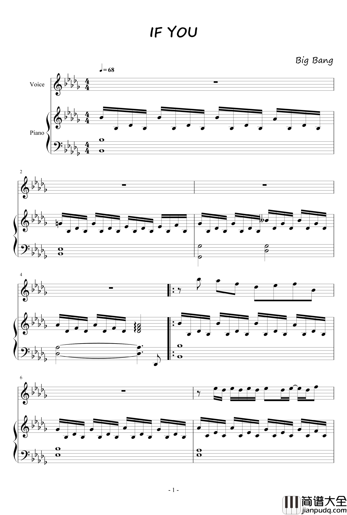IF_YOU钢琴谱_BigBang_低碳伴奏