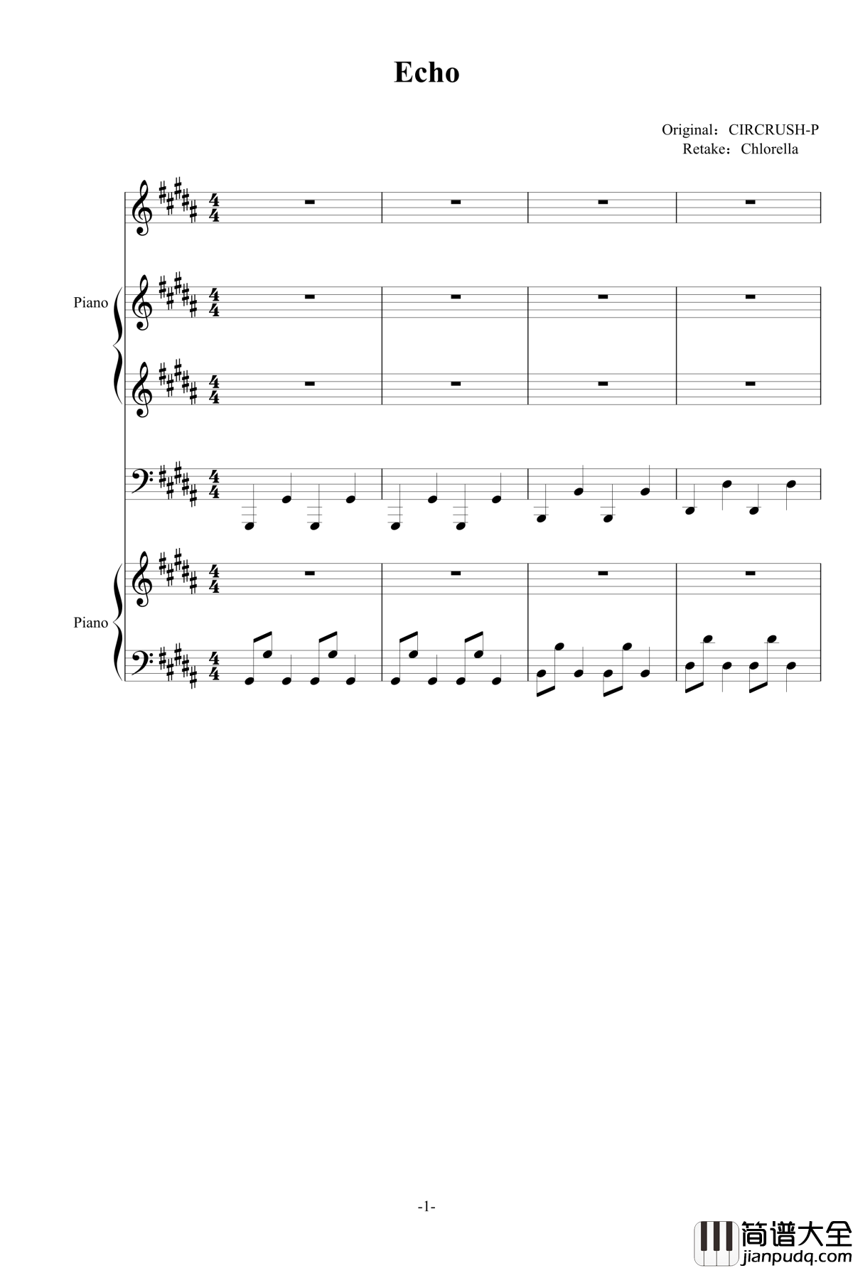 Echo_by_CIRCRUSH_P钢琴谱_Chlo._gumi_vocaloid_echo