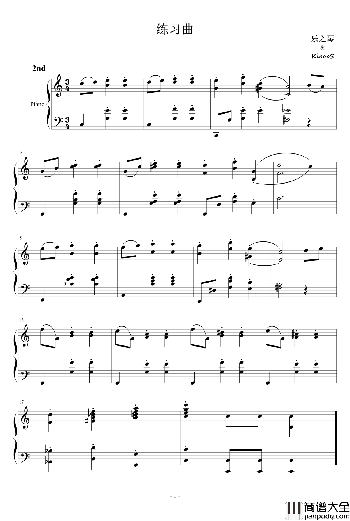 练习曲01钢琴谱_番外_KioooS_乐之琴
