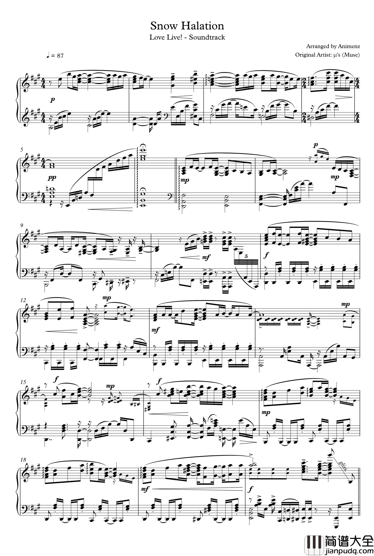 Snow_Halation钢琴谱_Animenzzz