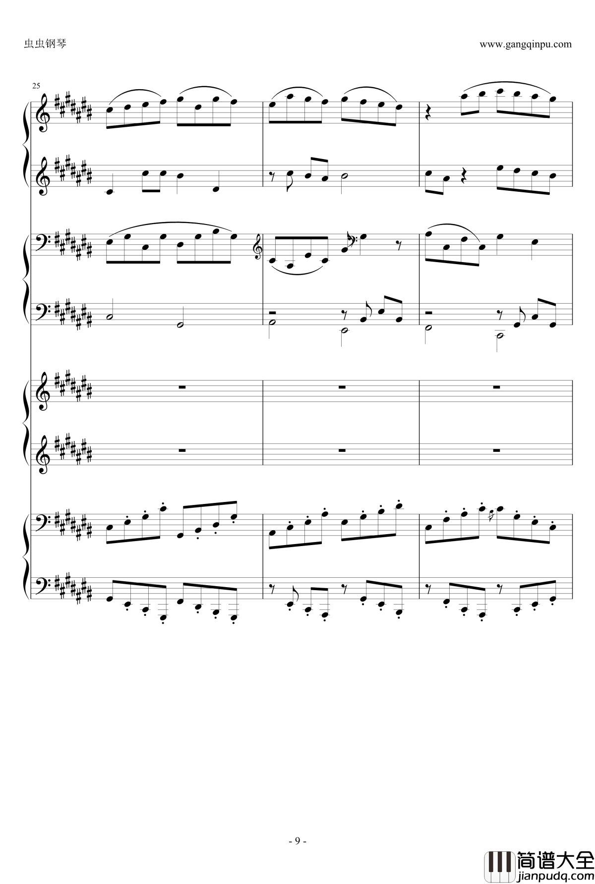 Pachelbel钢琴谱_升C大调卡农之八手莲华_帕赫贝尔