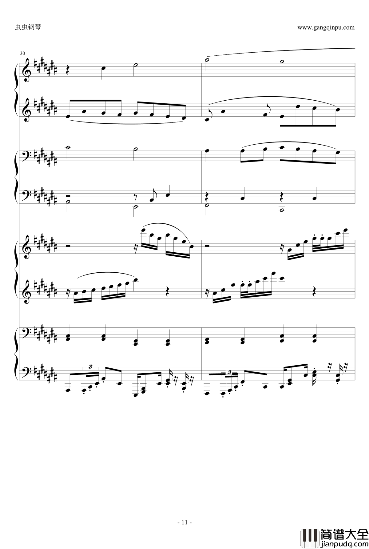 Pachelbel钢琴谱_升C大调卡农之八手莲华_帕赫贝尔