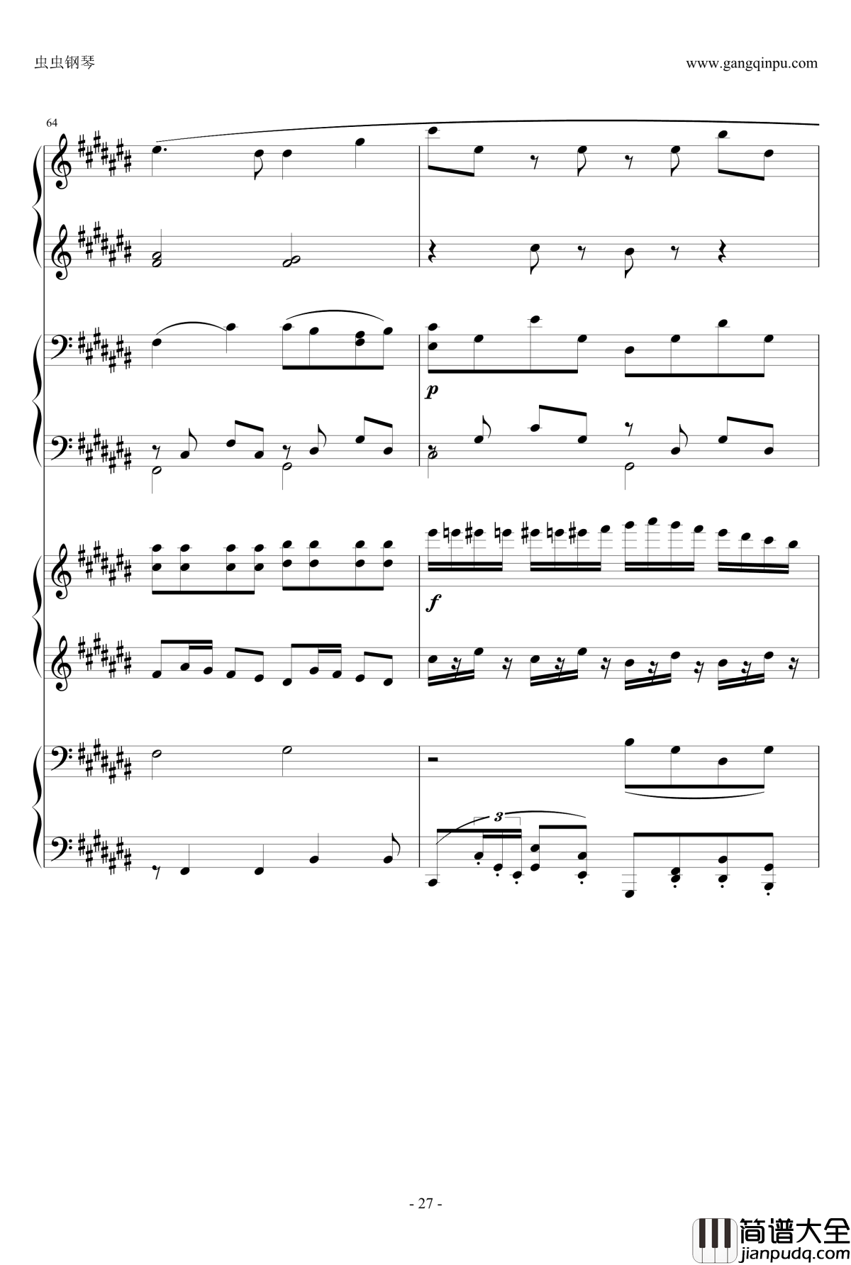 Pachelbel钢琴谱_升C大调卡农之八手莲华_帕赫贝尔