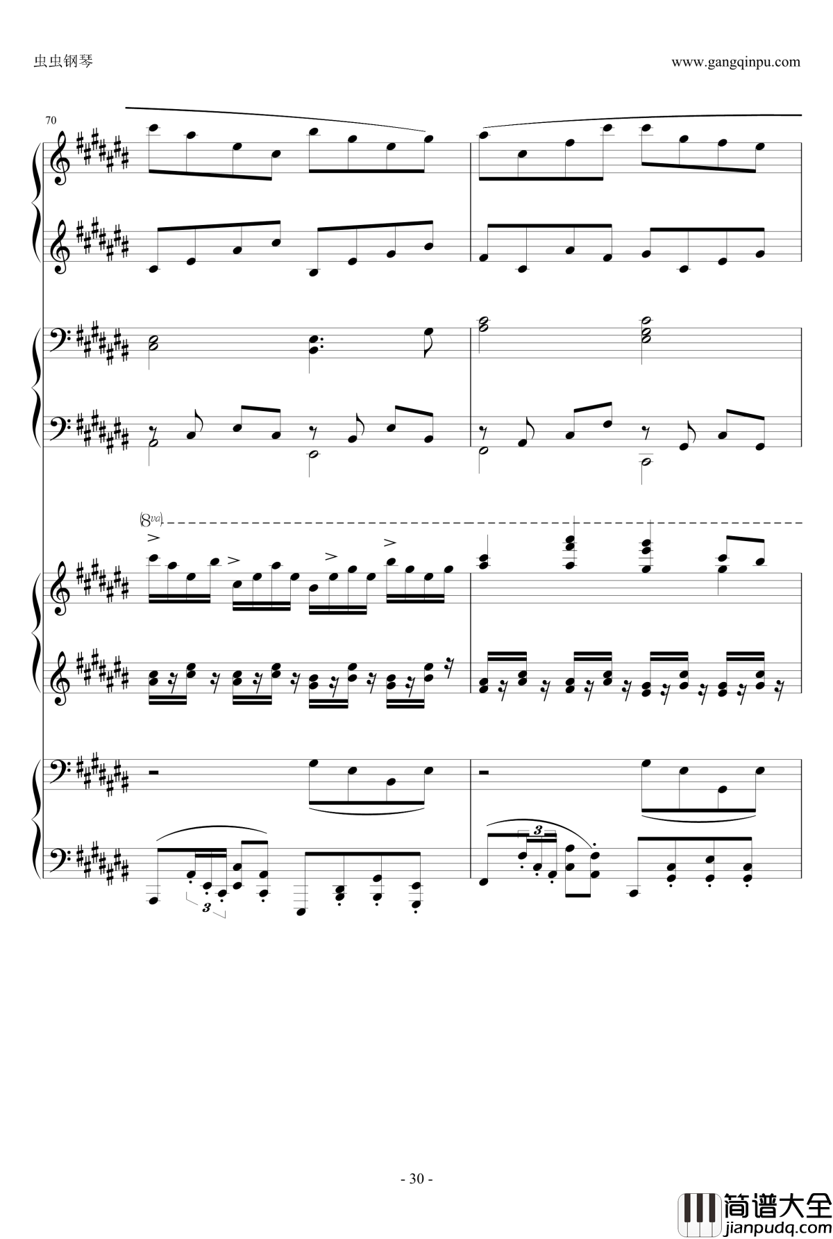 Pachelbel钢琴谱_升C大调卡农之八手莲华_帕赫贝尔