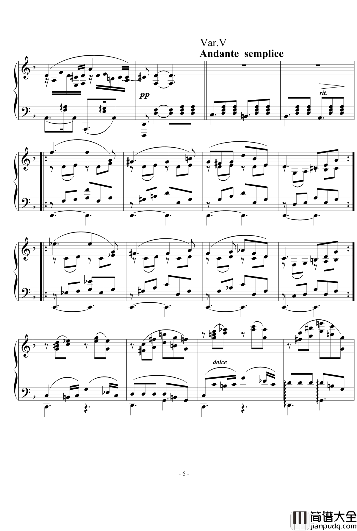 乐之琴主题变奏曲钢琴谱_nyride