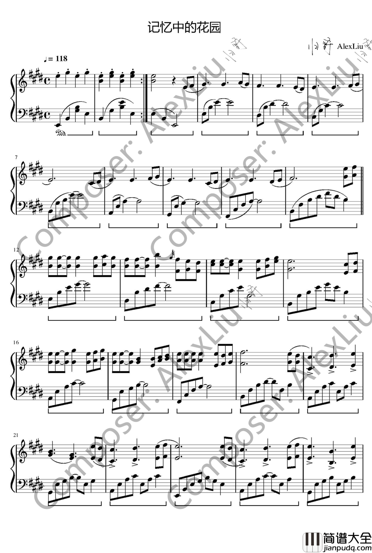 记忆中的花园钢琴谱_leoliu19880423
