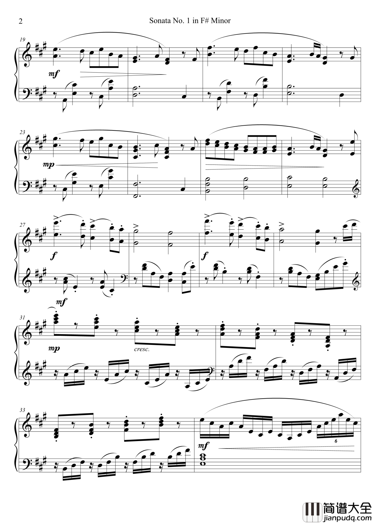 钢琴奏鸣曲No._1钢琴谱_第一乐章_千古留名