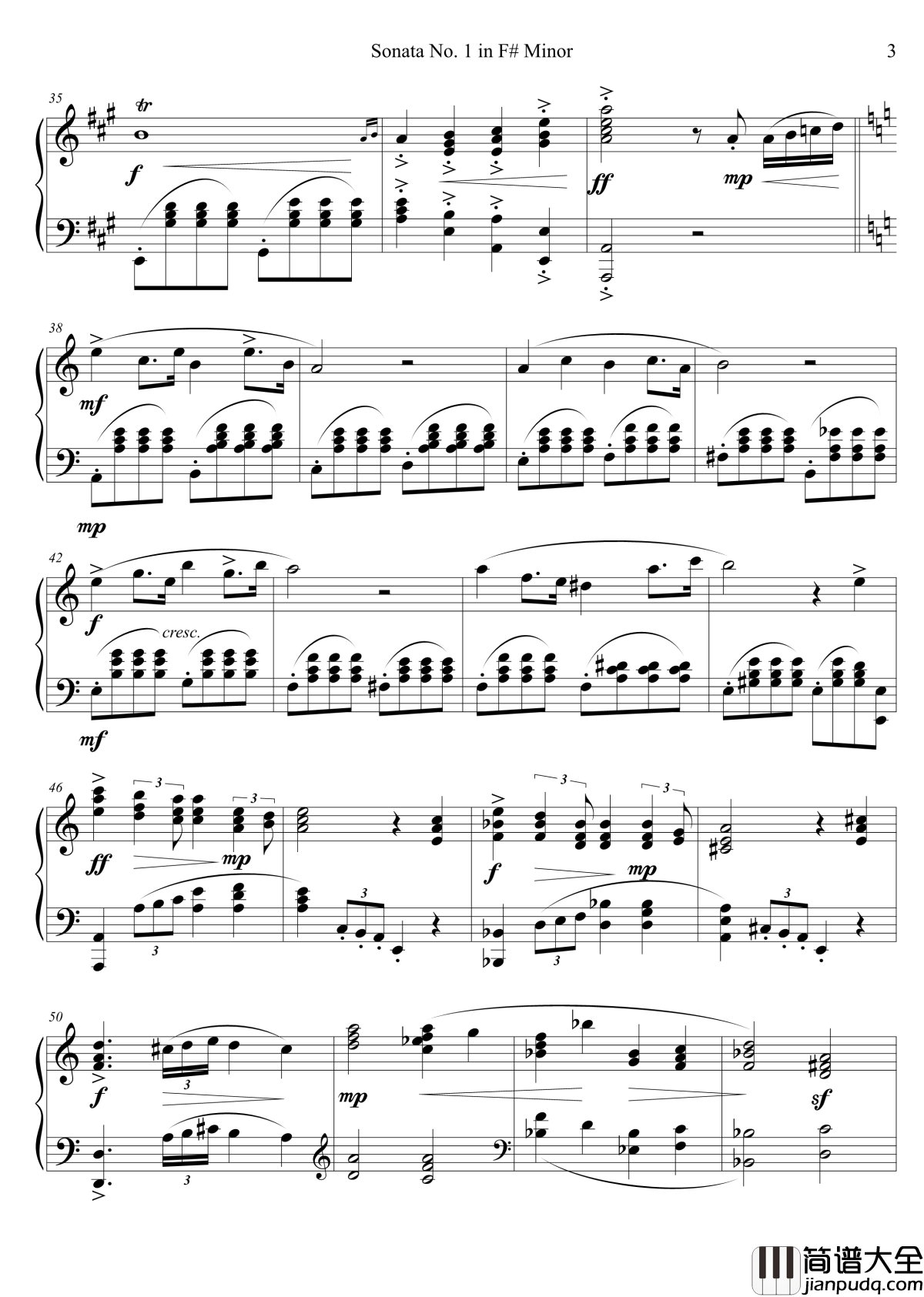 钢琴奏鸣曲No._1钢琴谱_第一乐章_千古留名