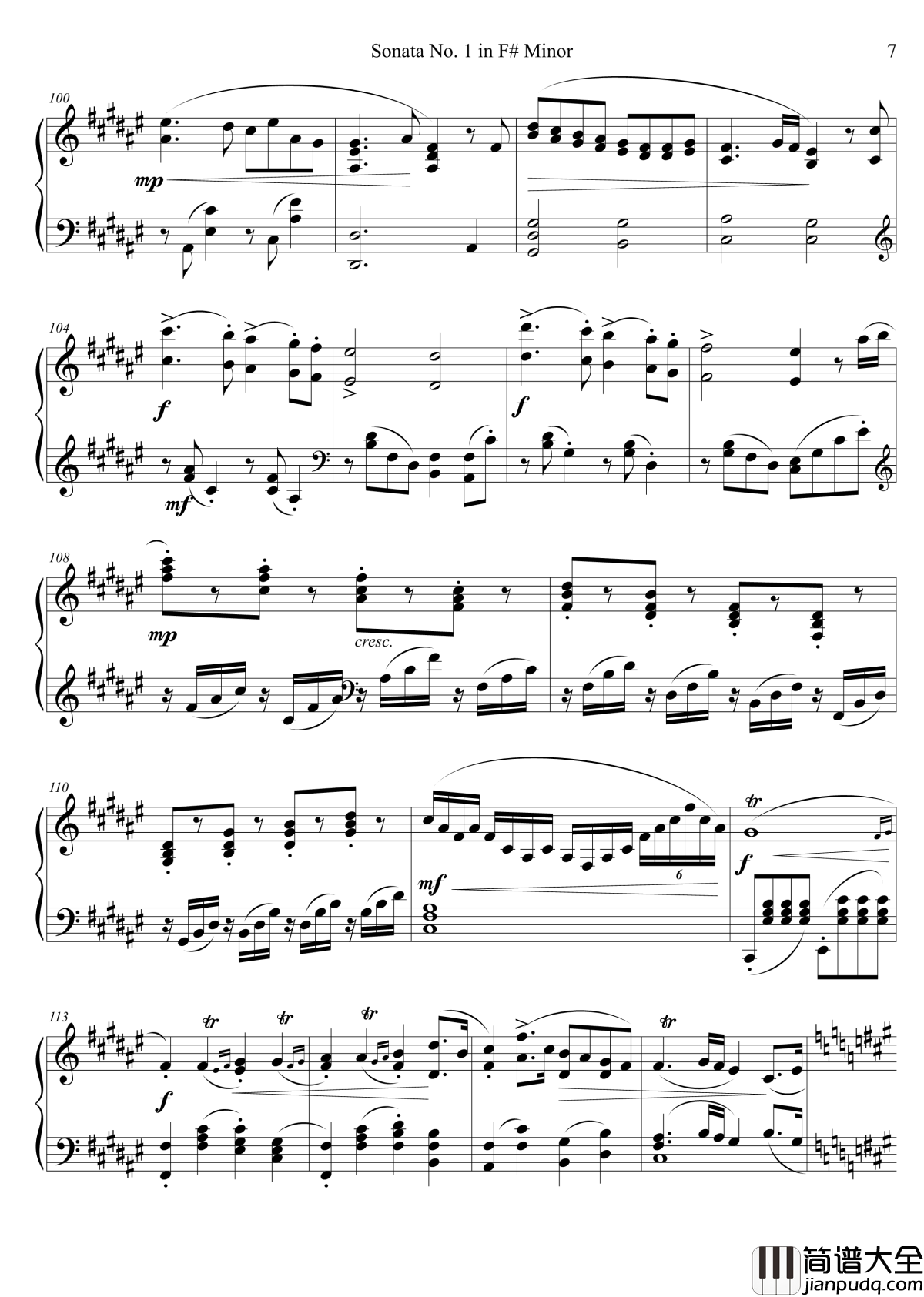 钢琴奏鸣曲No._1钢琴谱_第一乐章_千古留名