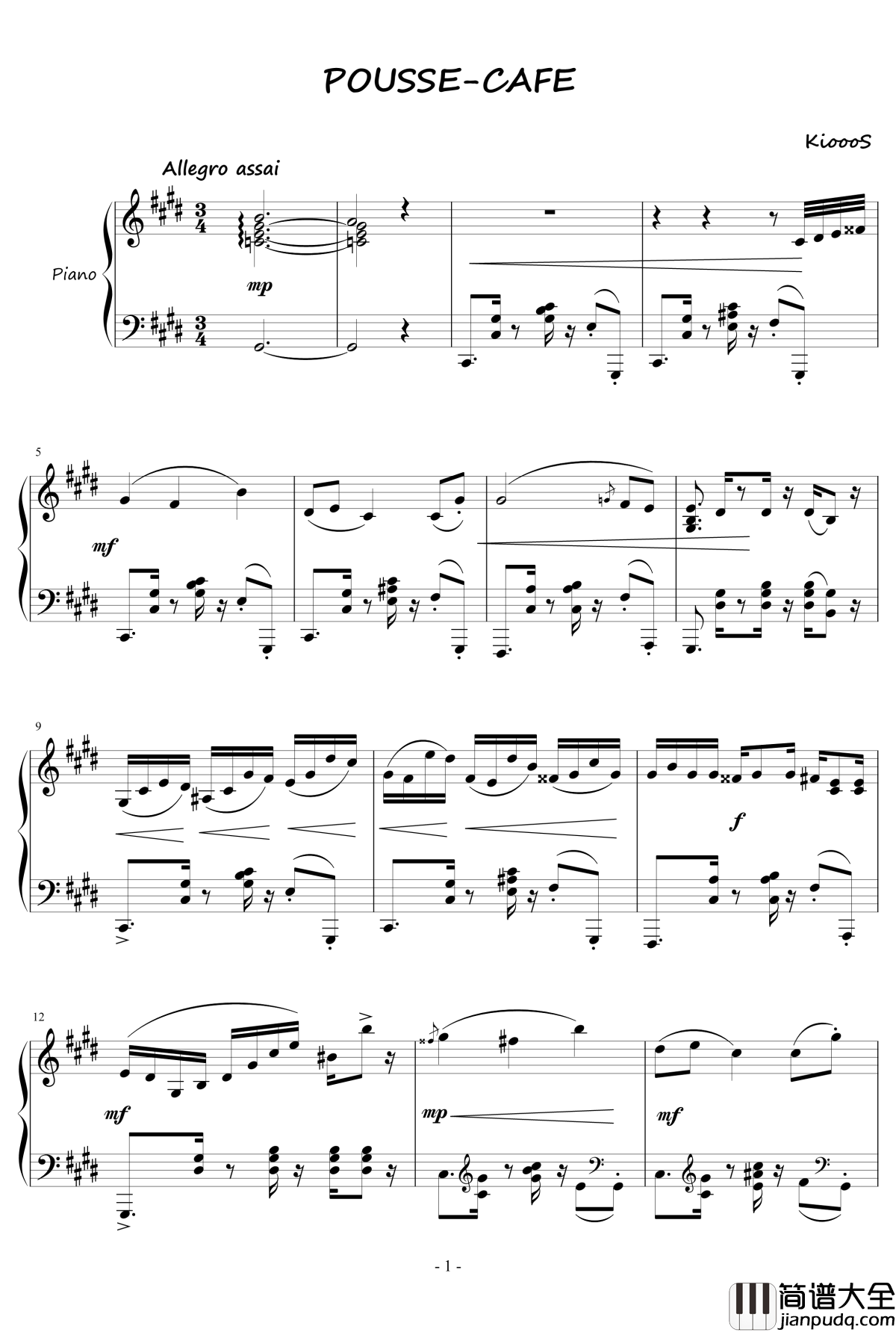 POUSSE_CAFE钢琴谱_KioooS