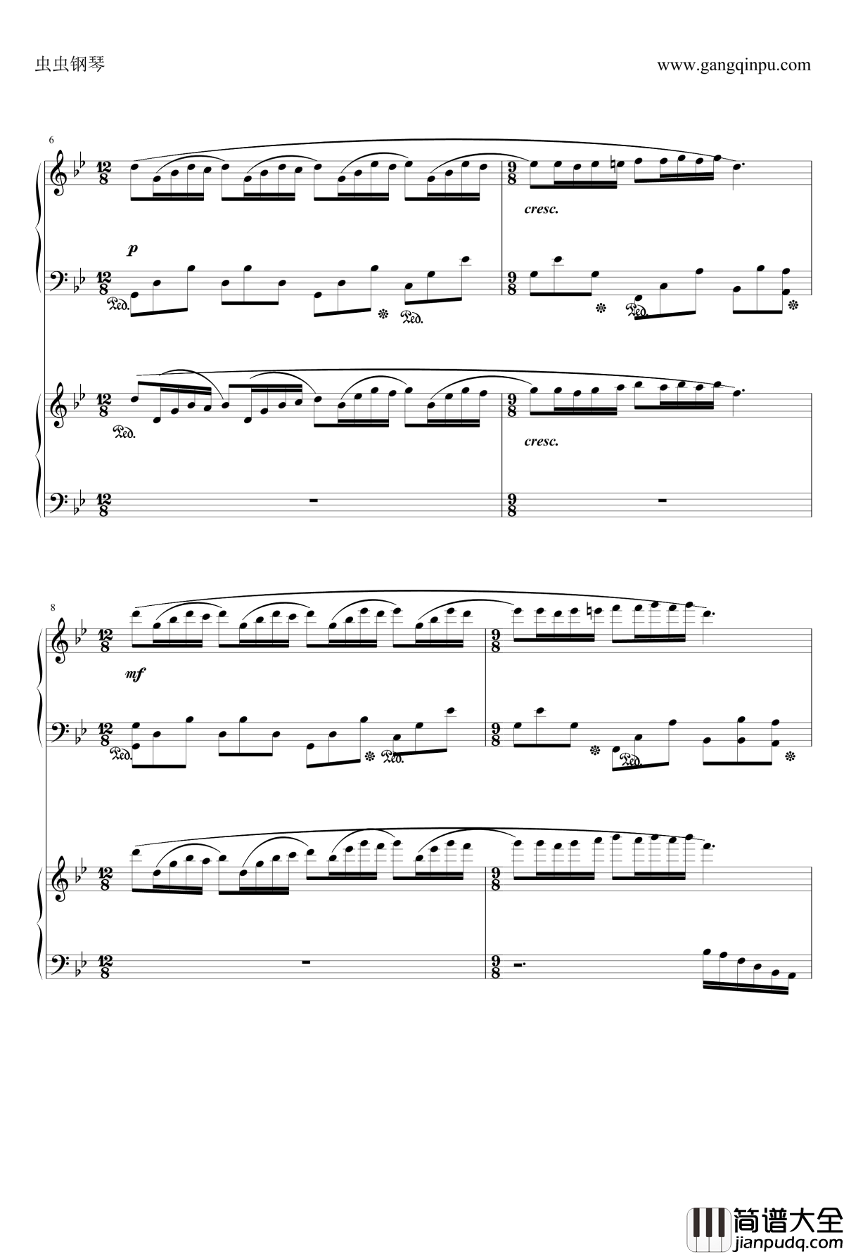 梦中的婚礼钢琴谱_双钢琴版_克莱德曼