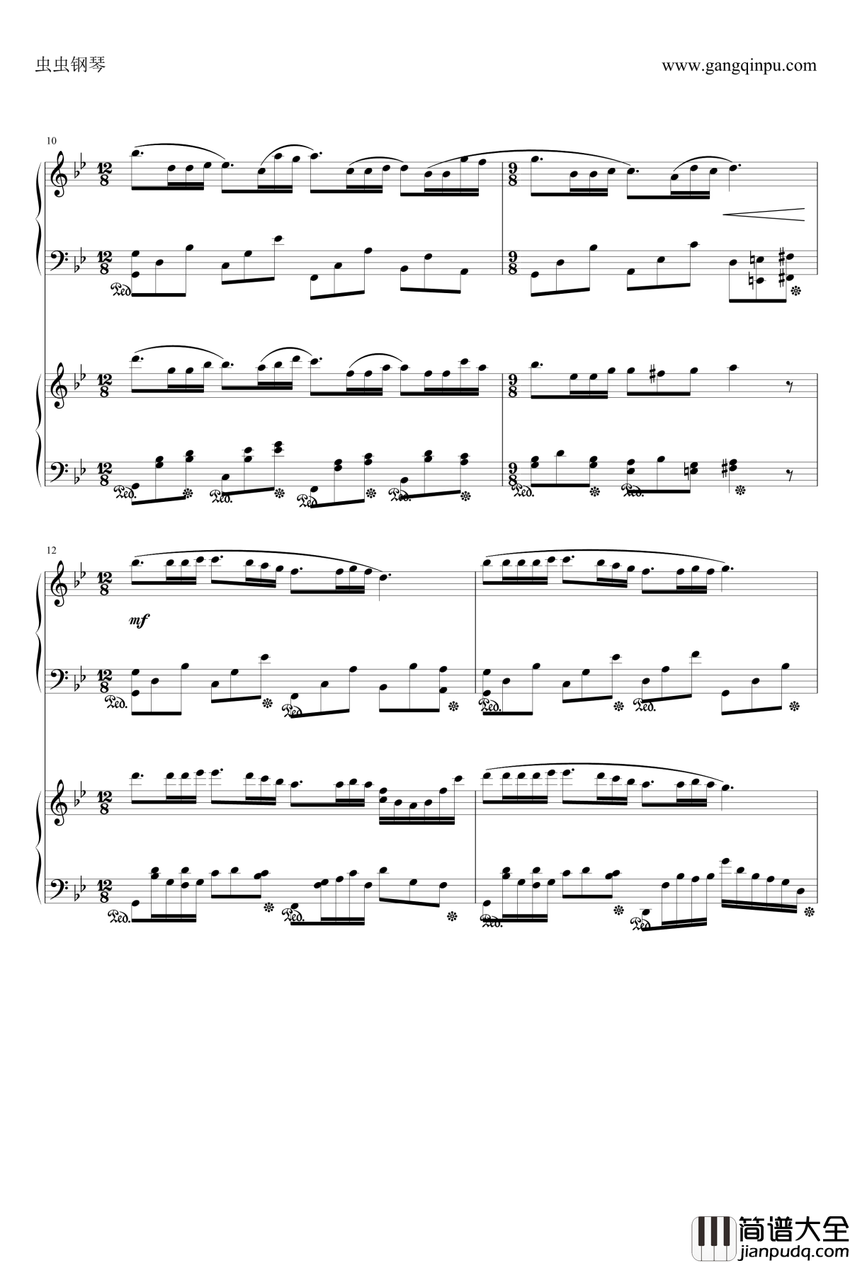 梦中的婚礼钢琴谱_双钢琴版_克莱德曼