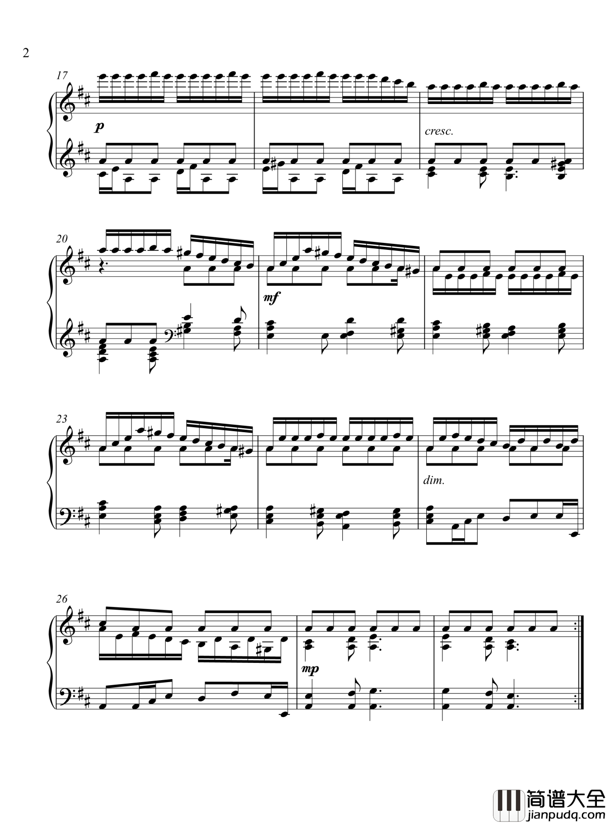 辛普森D大调第三练习曲钢琴谱_辛普森