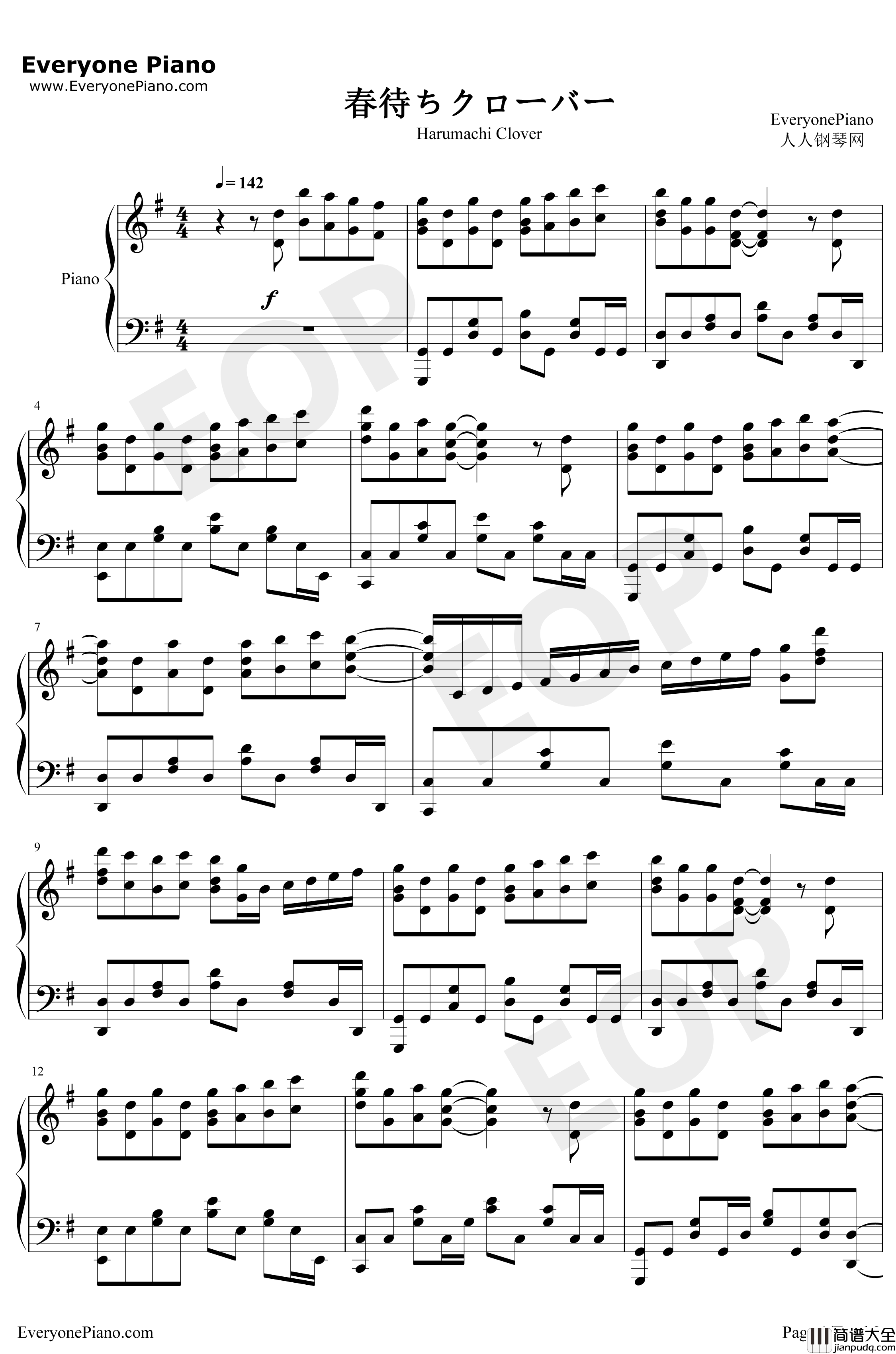 春待ちクローバー钢琴谱_M·A·O_OneRoomED1