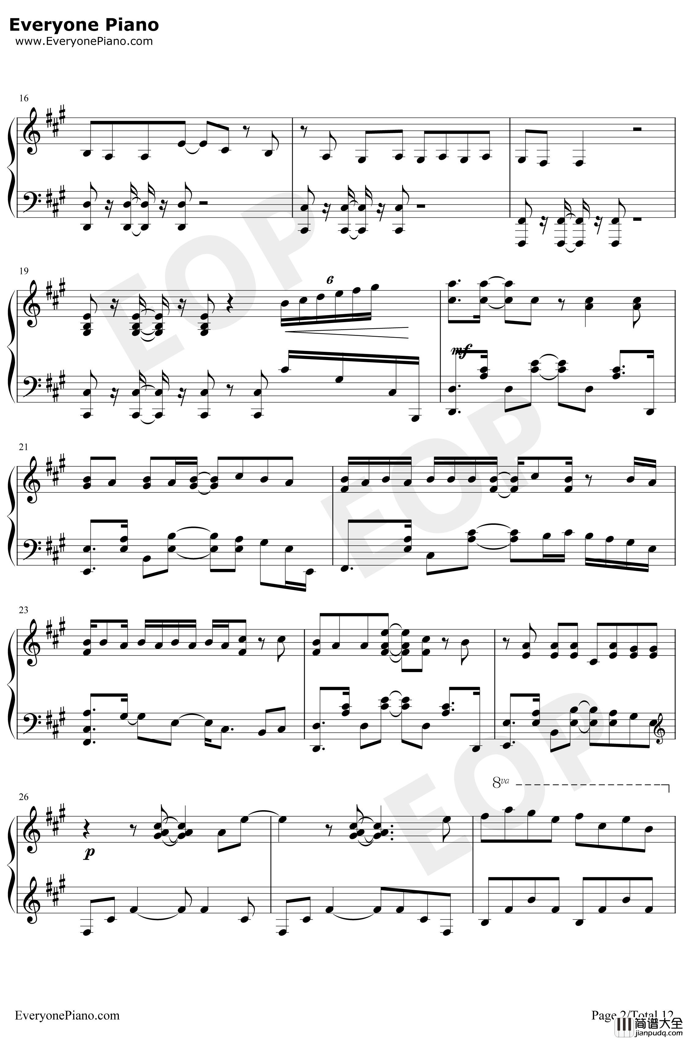 カワキヲアメク钢琴谱_美波_家有女友OP