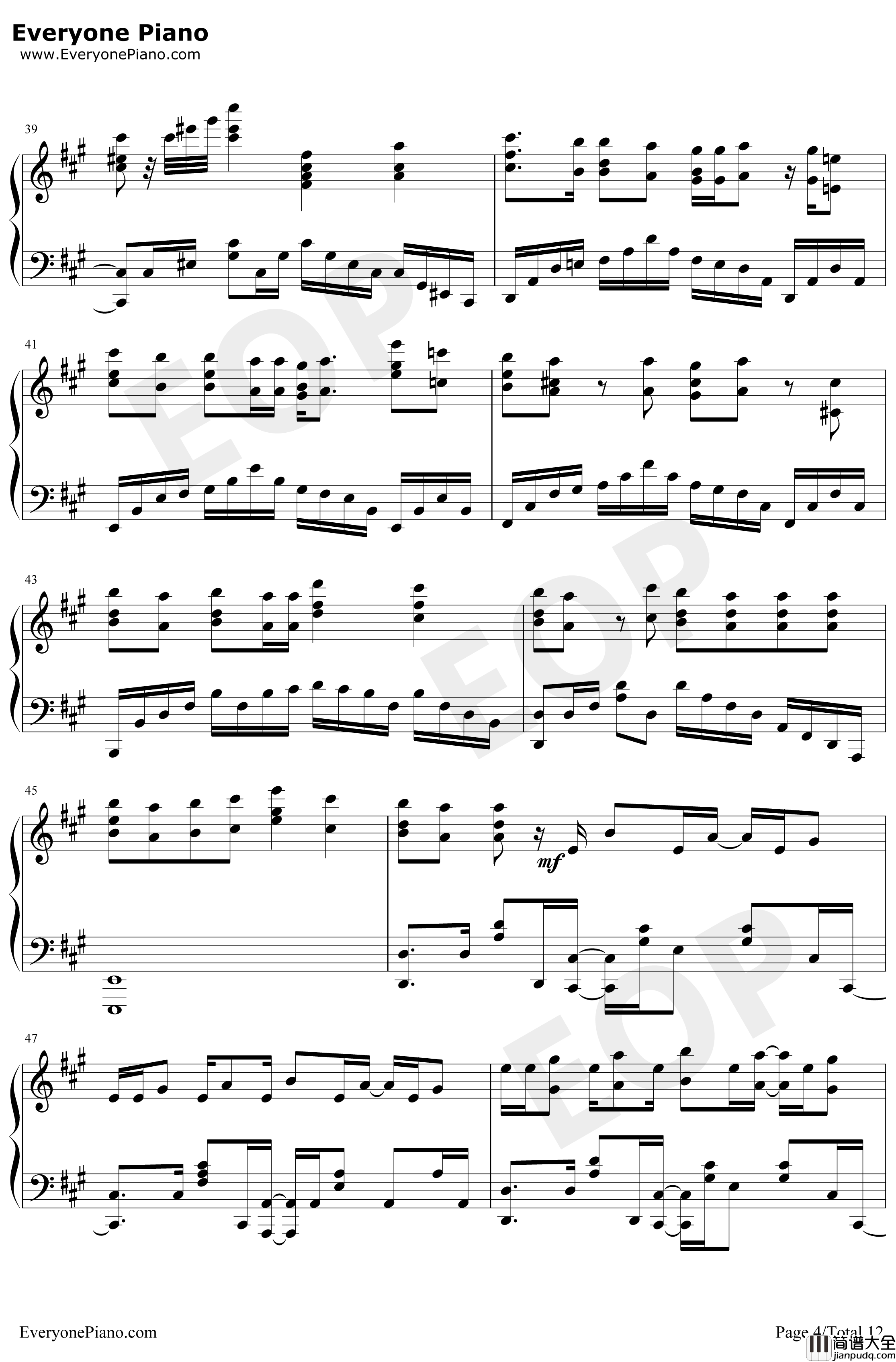 カワキヲアメク钢琴谱_美波_家有女友OP