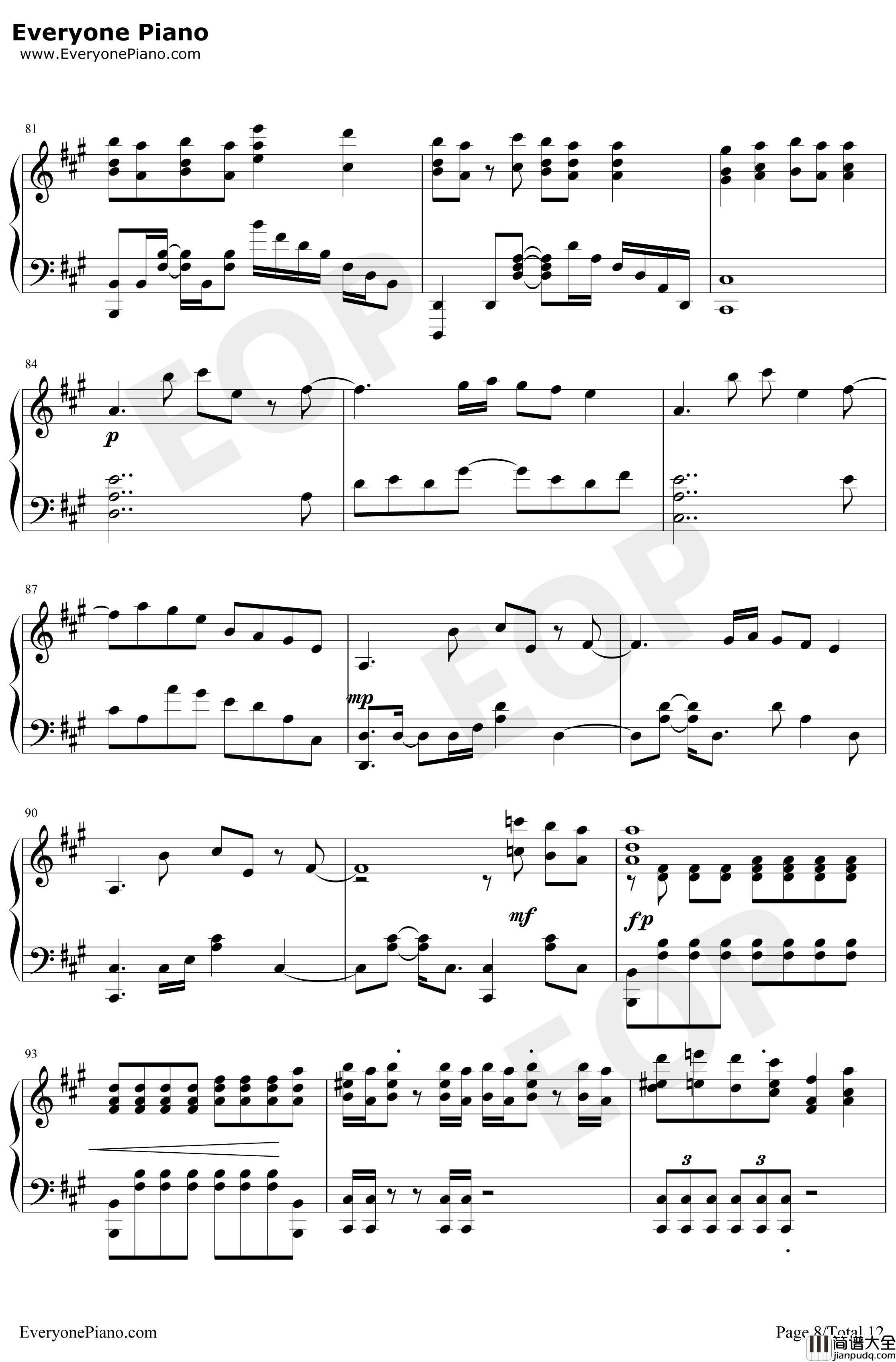 カワキヲアメク钢琴谱_美波_家有女友OP