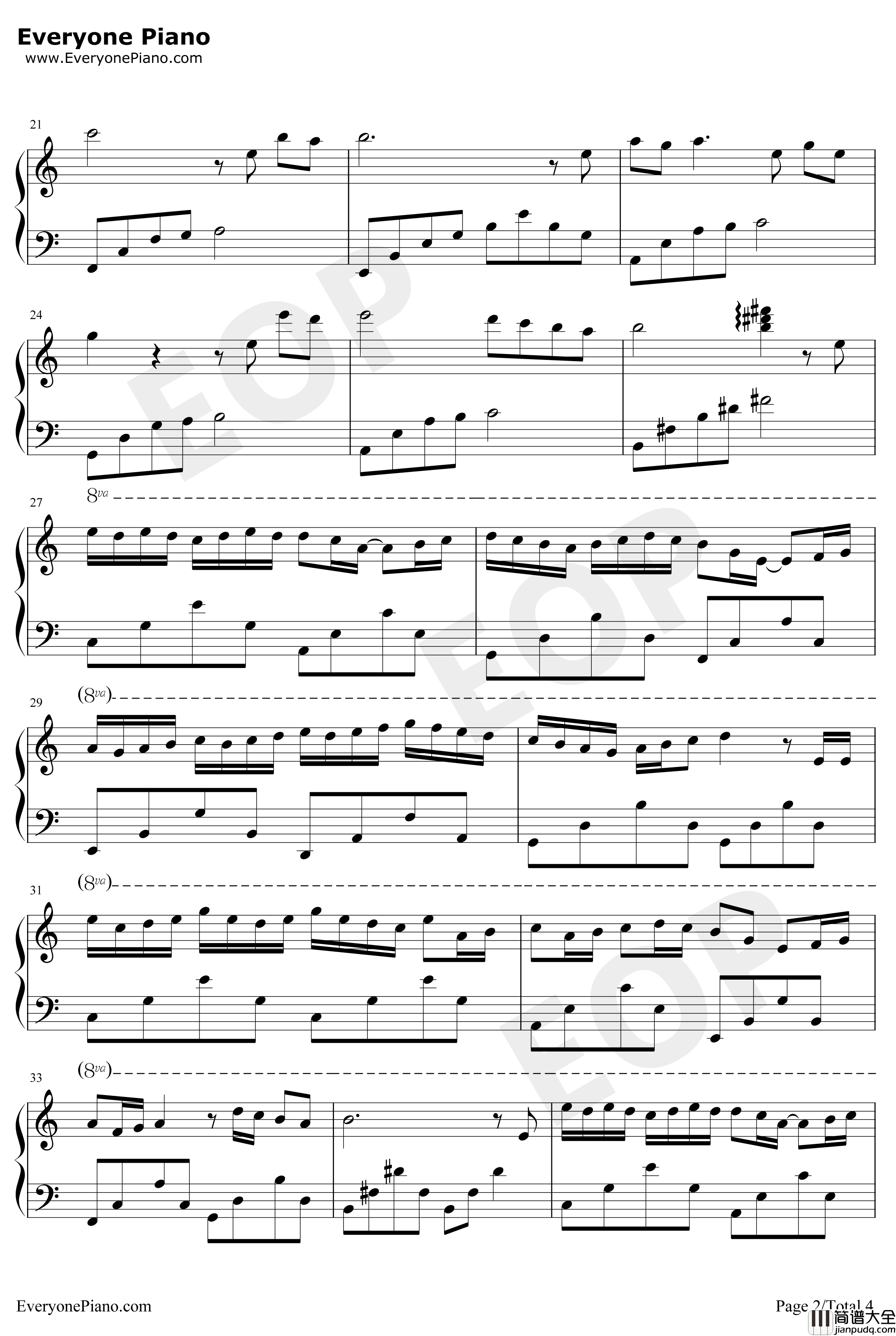 风中的蒲公英钢琴谱_张宇桦