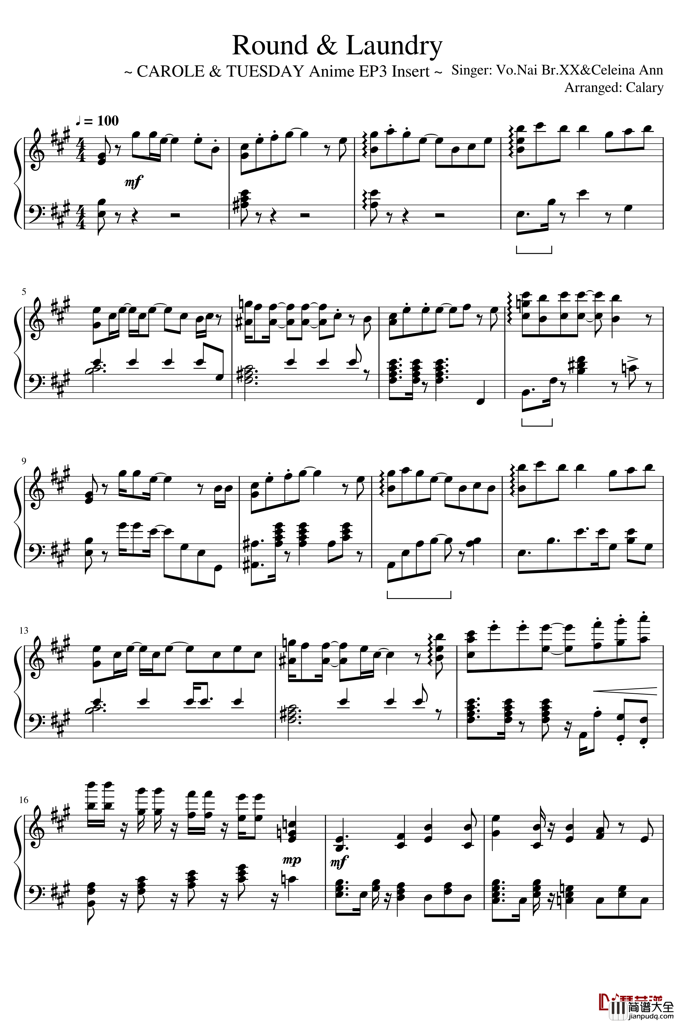 CAROLE&amp;TUESDAY___Round_&amp;_Laundry_Celeina_Ann_钢琴谱