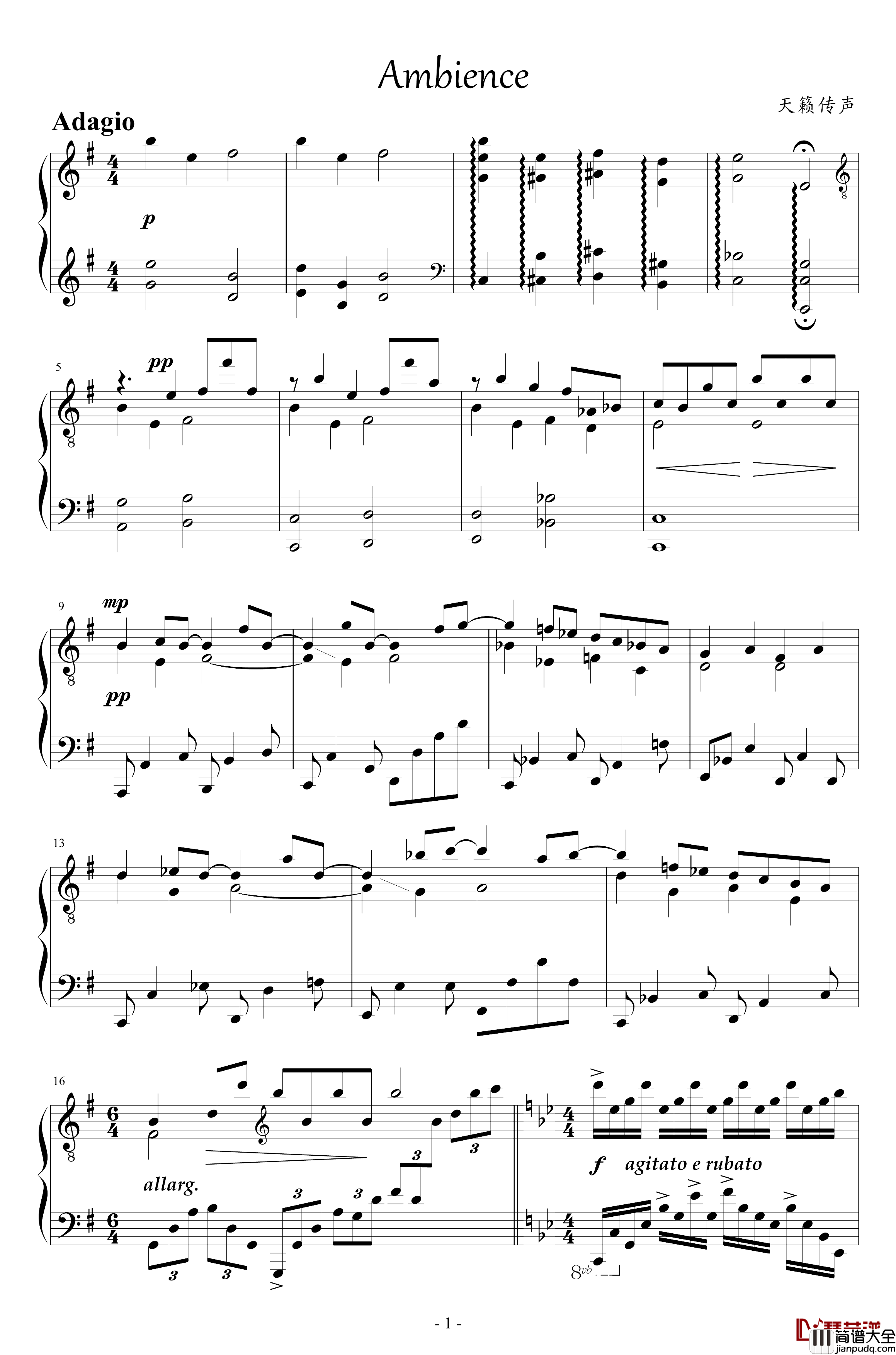 Ambience钢琴谱_天籁传声