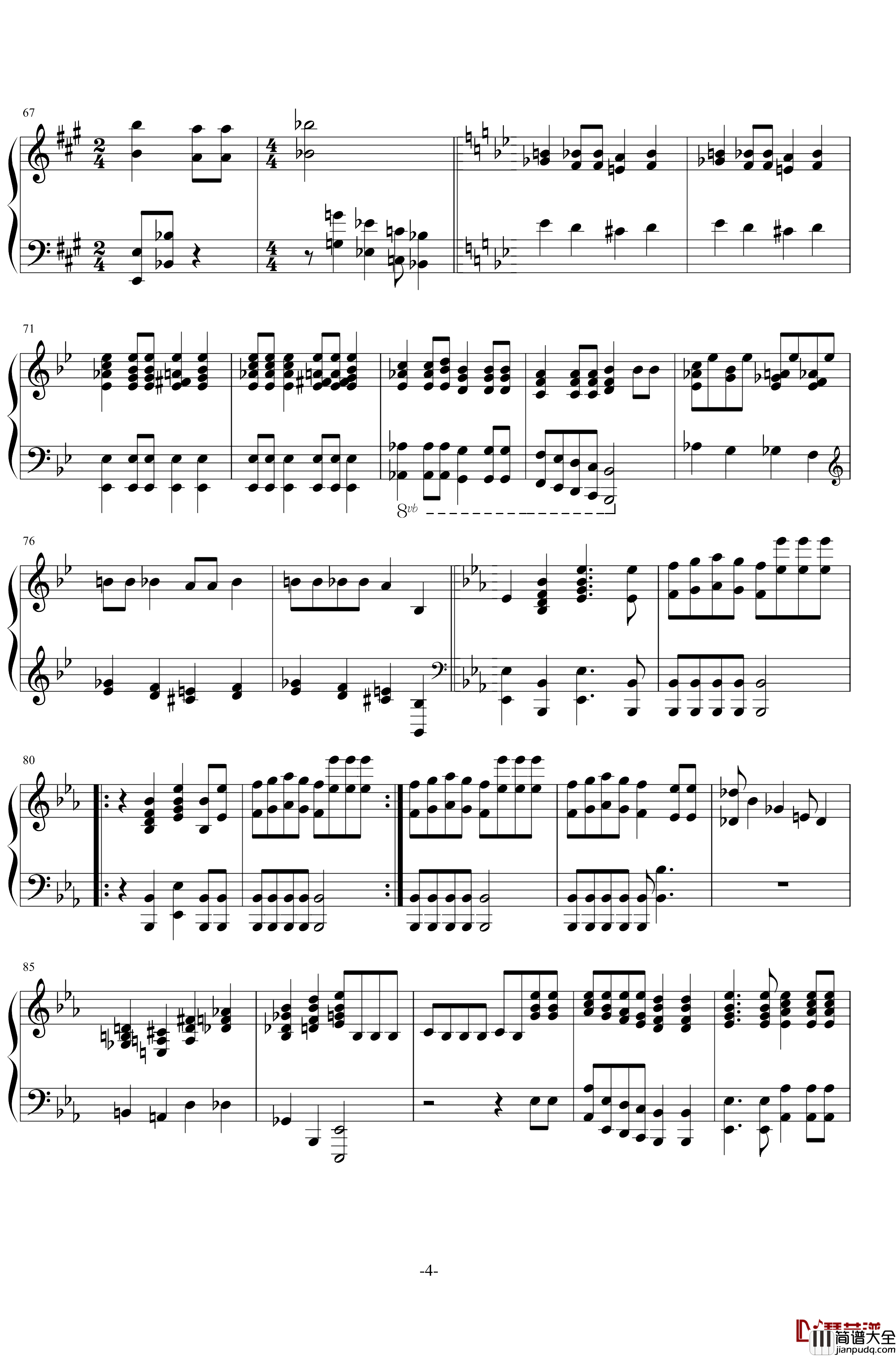 波西米亚狂想曲钢琴谱_Queen