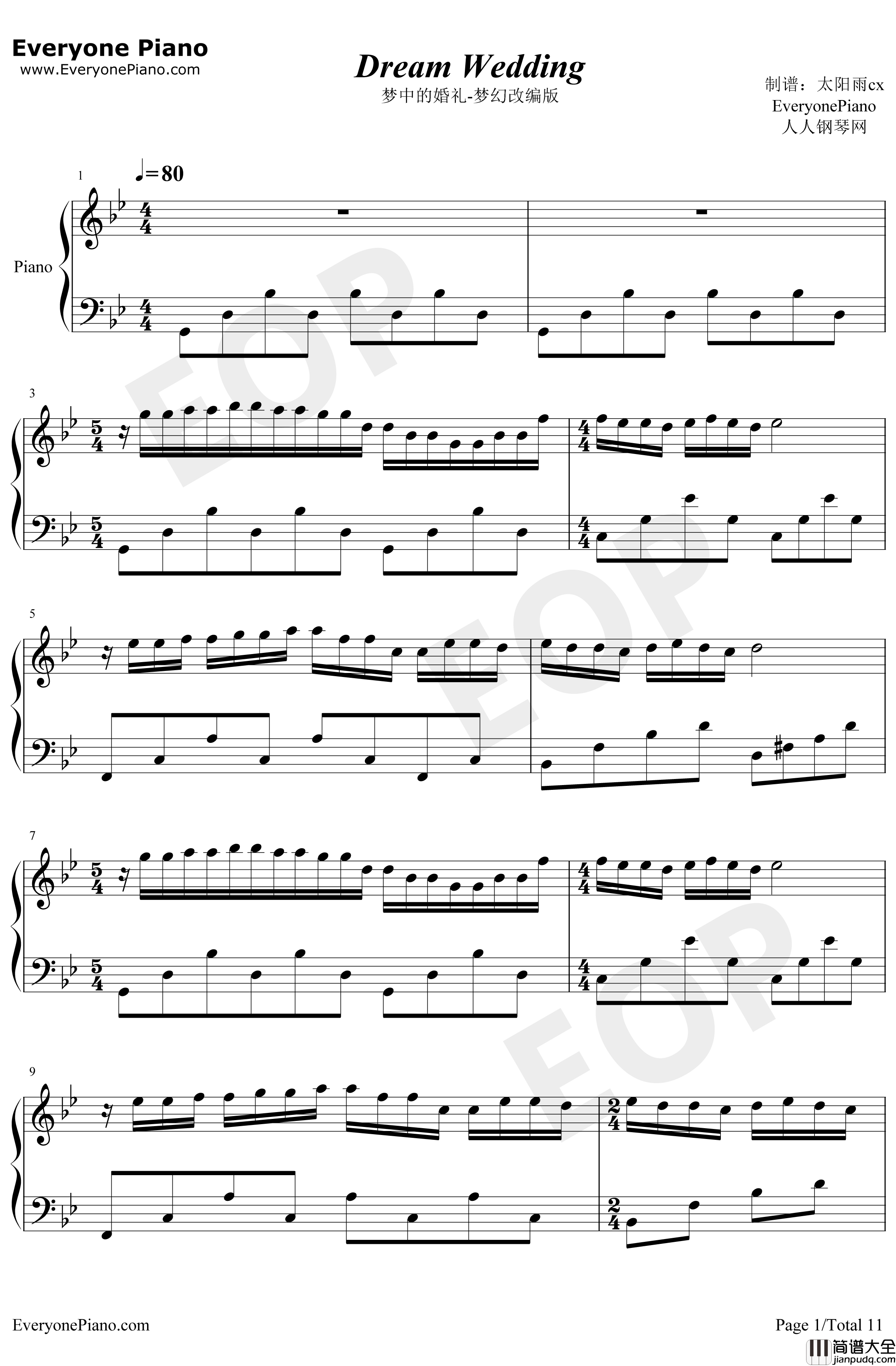 梦中的婚礼钢琴谱_理查德·克莱德曼_梦幻改编版