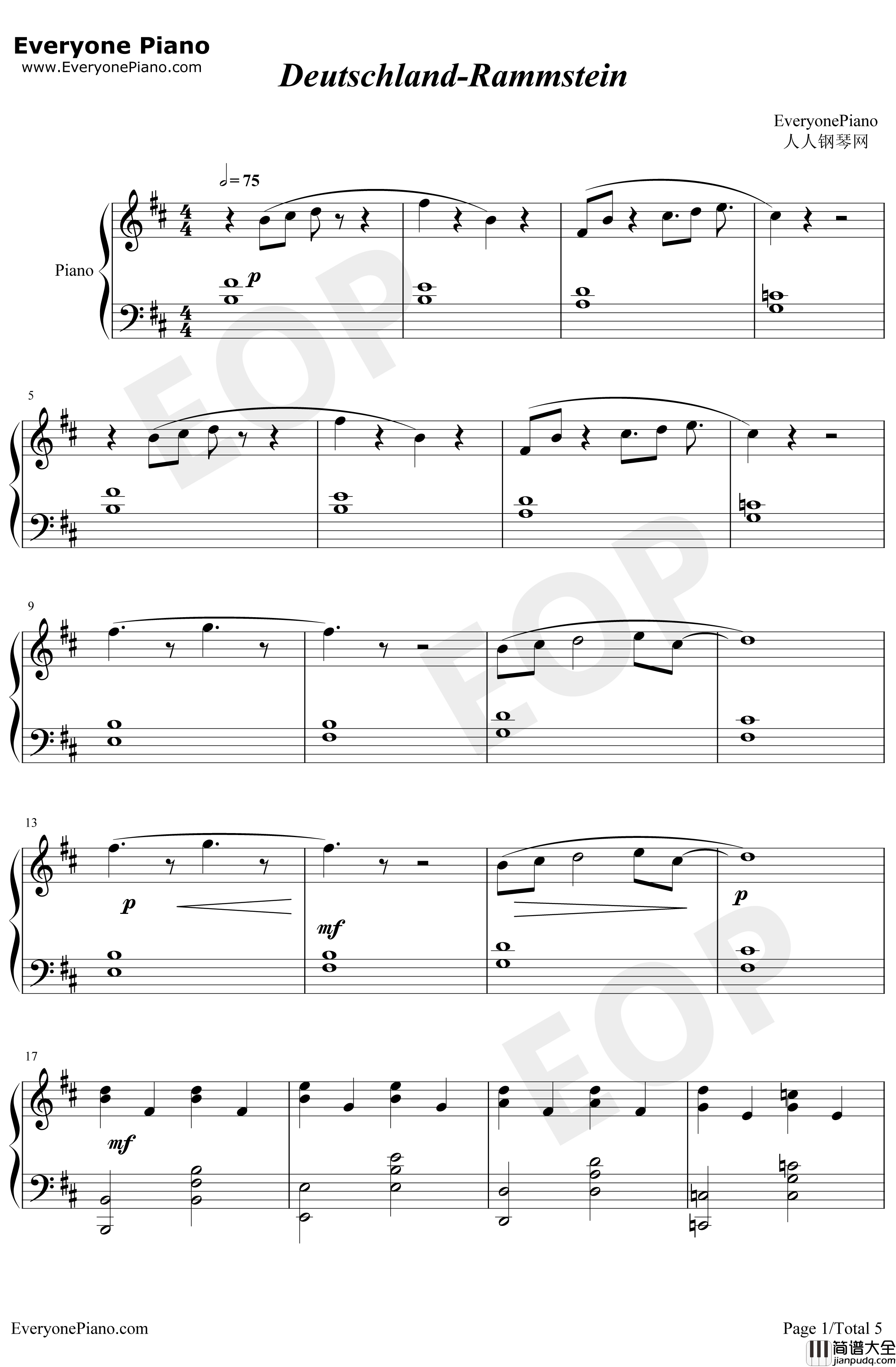 Deutschland钢琴谱_Rammstein