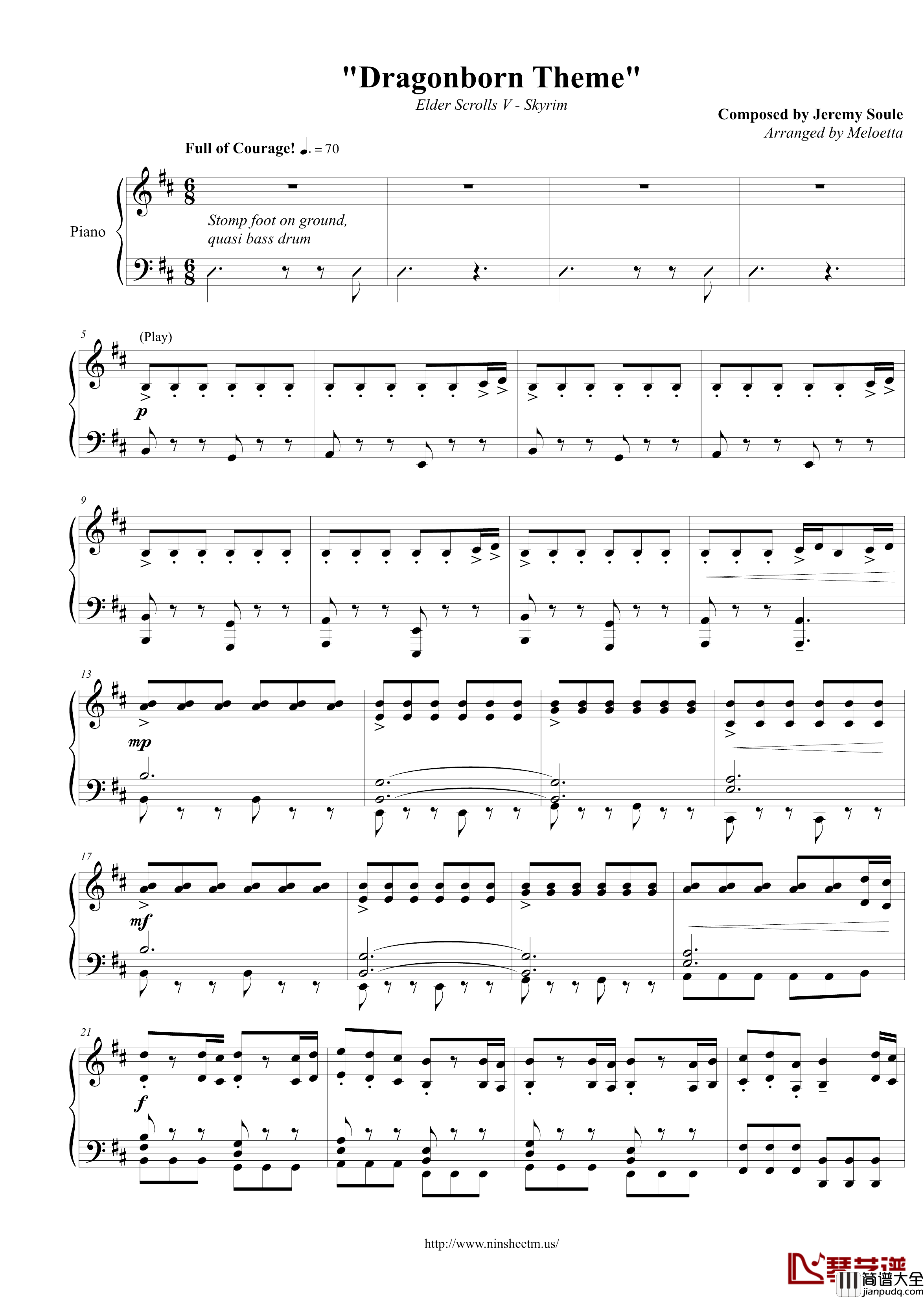 龙裔之歌钢琴谱_老滚5_上古卷轴