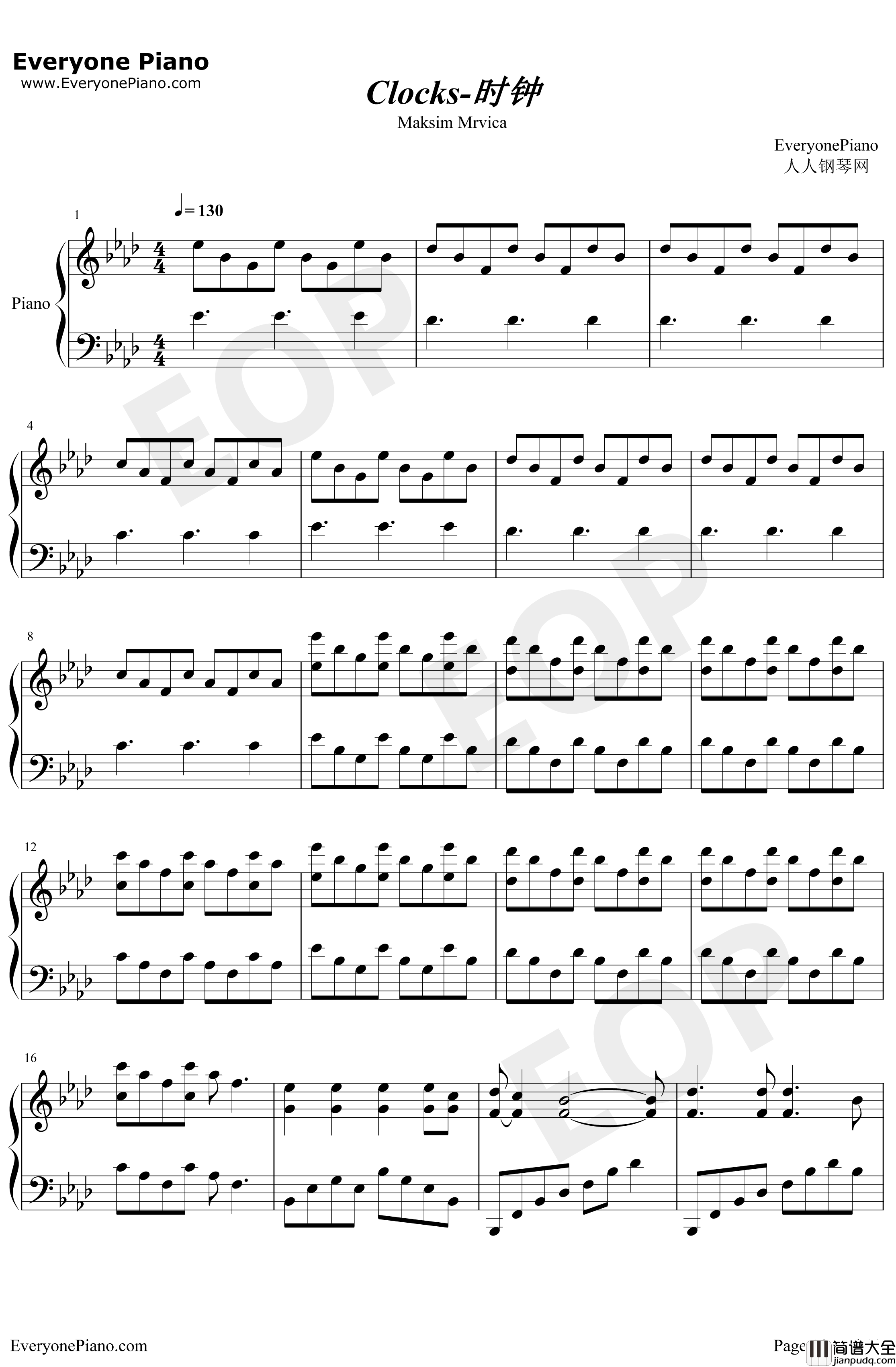 Clocks钢琴谱_马克西姆