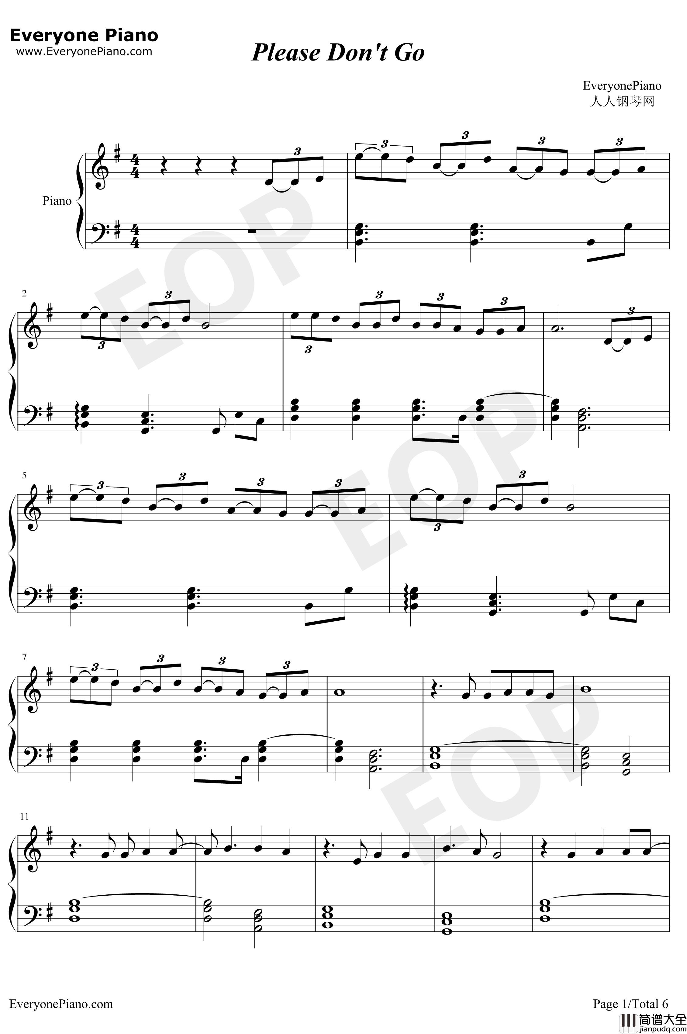 Please_Don't_Go钢琴谱_JoelAdams