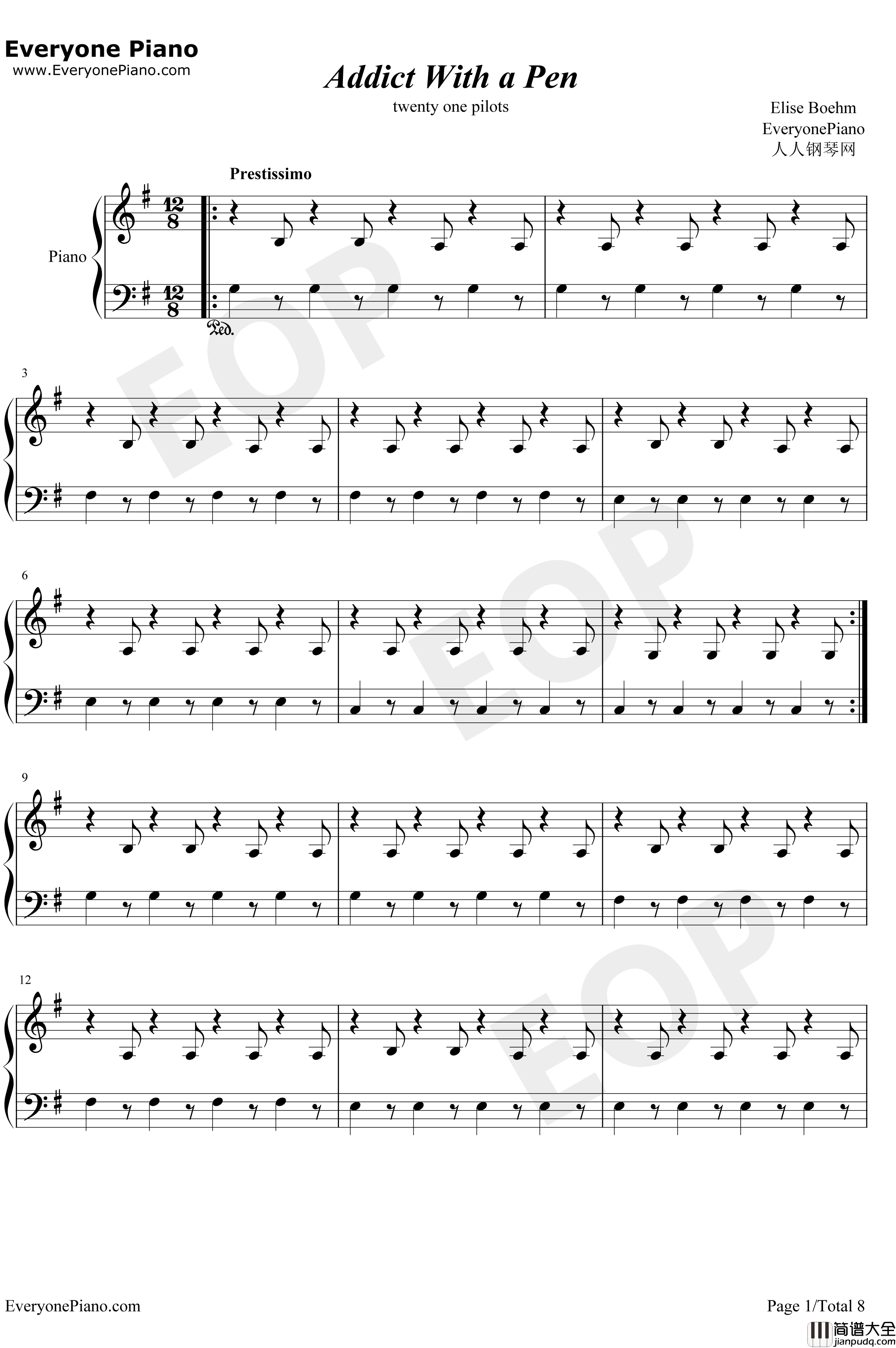 Addict_With_a_Pen钢琴谱_TwentyOnePilots