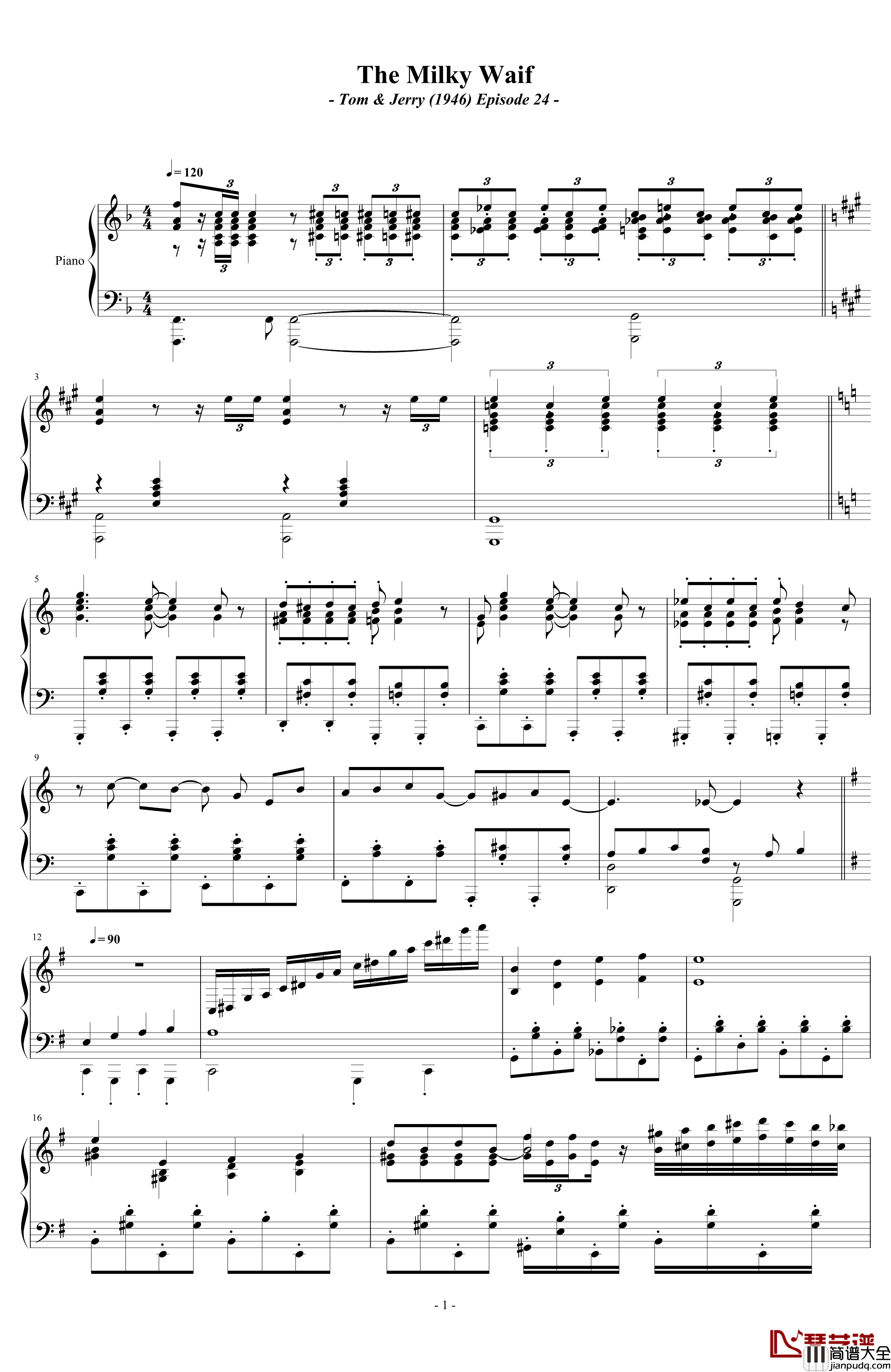 猫和老鼠_24集_吃奶的小孤儿钢琴谱_猫和老鼠