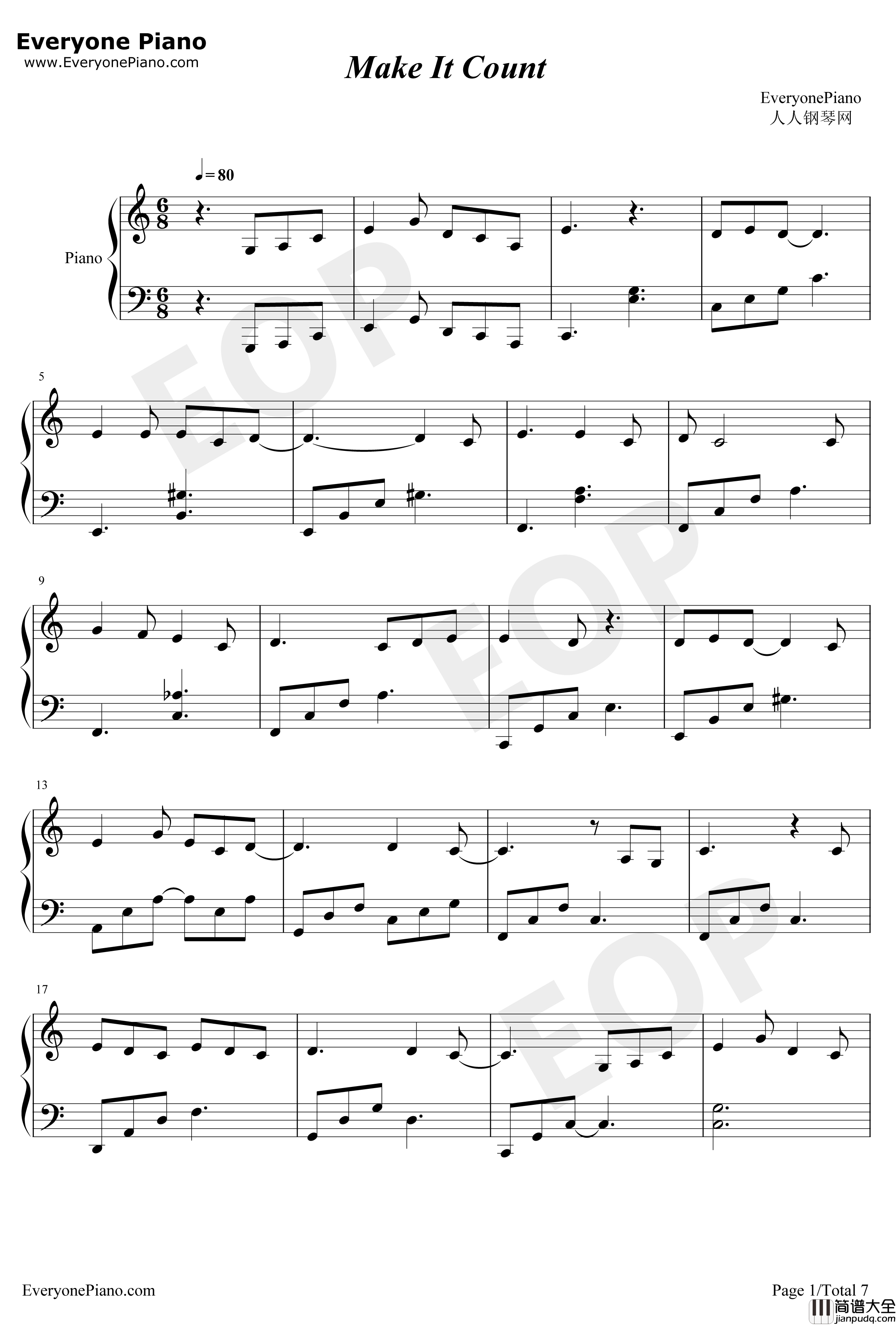 Make_It_Count钢琴谱_Chen_触及真心OST