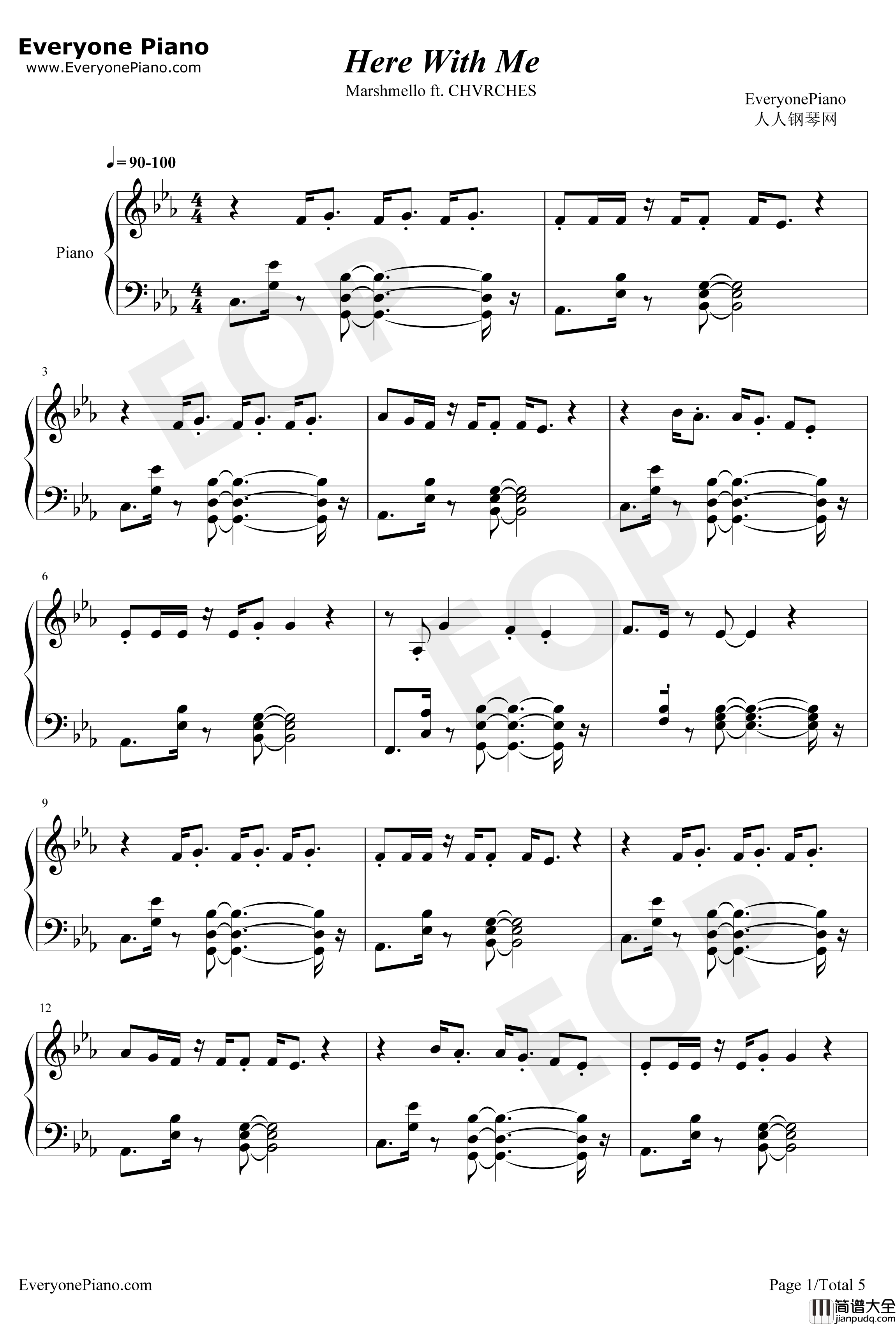 Here_with_Me钢琴谱_MarshmelloChvrches