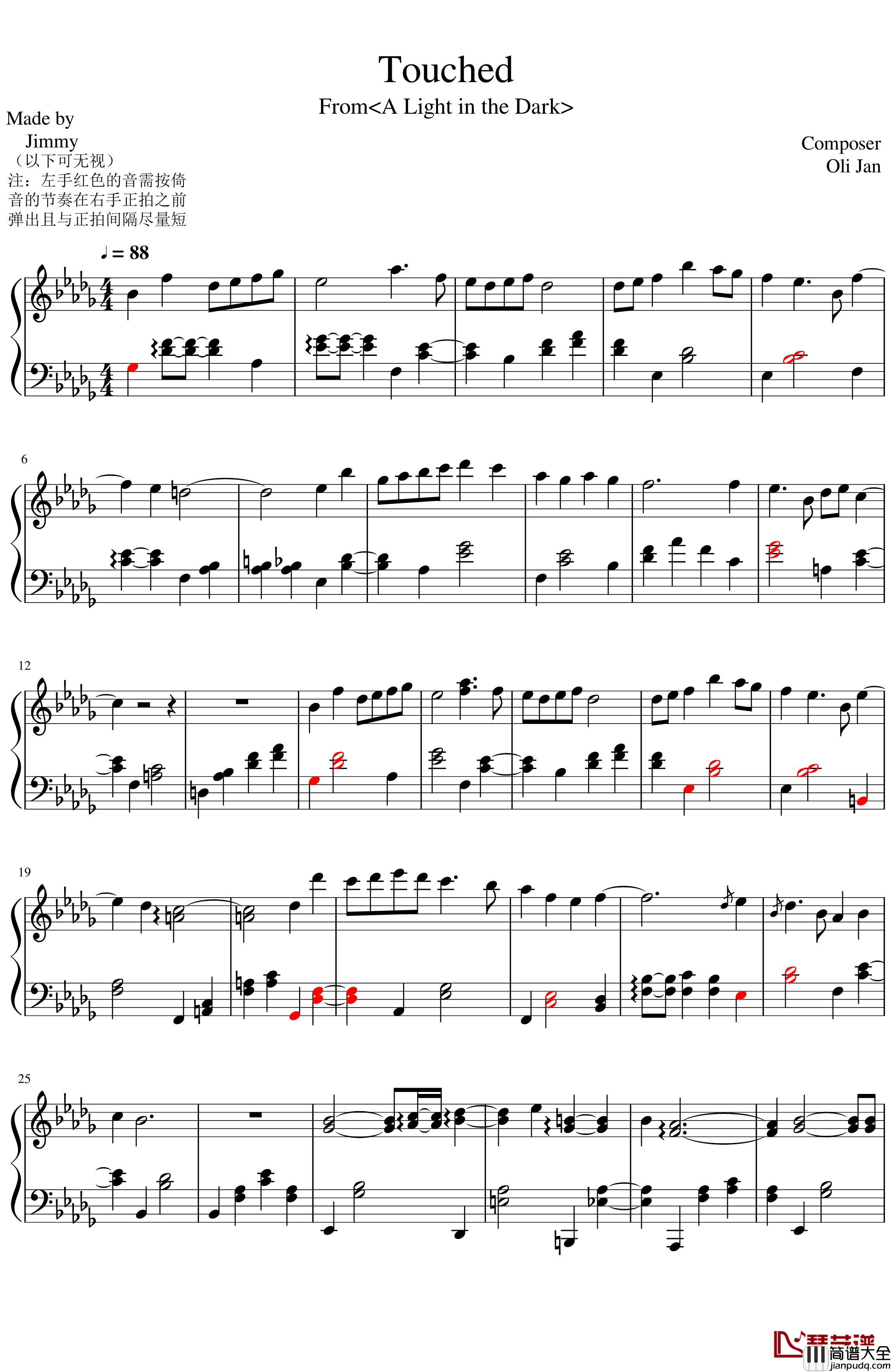 Touched钢琴谱_夜光_A_Light_in_the_Dark